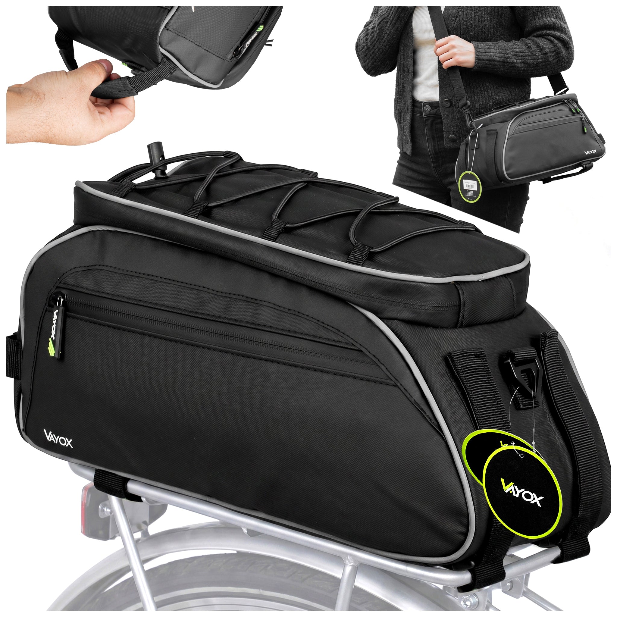 BICYCLE BAG PANNIER FOR REAR RACK LARGE WATERPROOF SHOULDER STRAP VAYOX