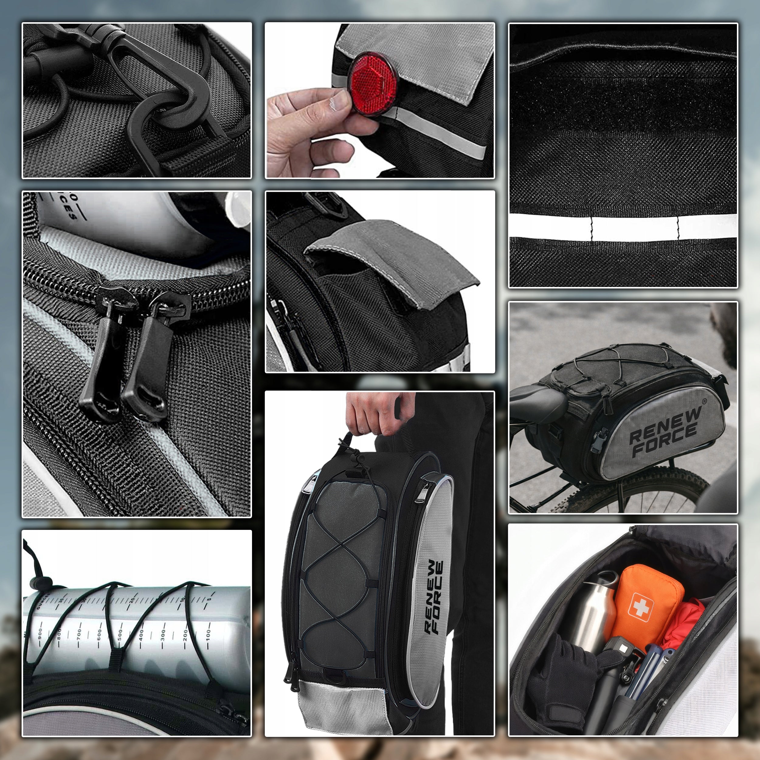 BICYCLE BAG PANNIER FOR TRUNK BICYCLE TOURIST SHOULDER REFLECTIVE 13L Kind rear