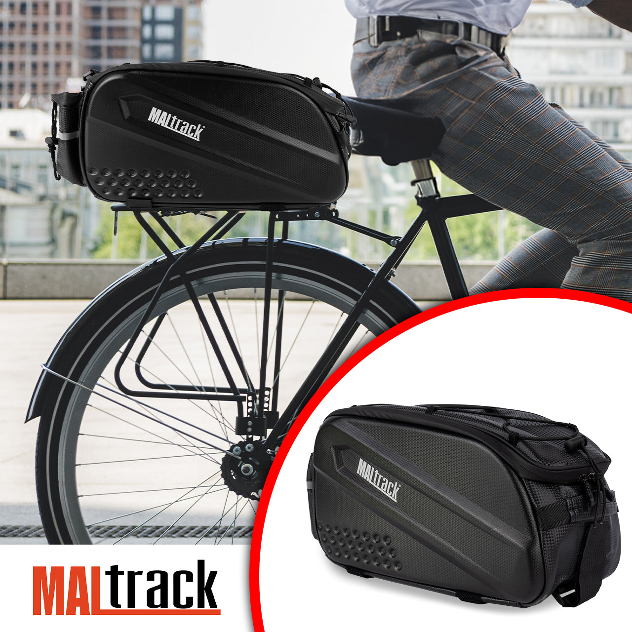 BICYCLE BAG PANNIER FOR TRUNK LARGE 10L WITH TREKKING STRAP Color black