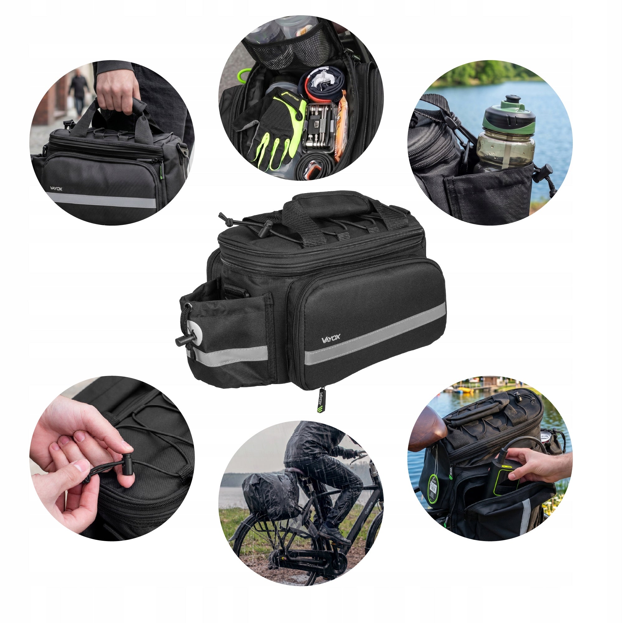 BICYCLE BAG PANNIER REAR RACK ADJUSTABLE CAPACITY WATERPROOF VAYOX Manufacturer code Torba rowerowa podróżna rozkładana vayox 29L