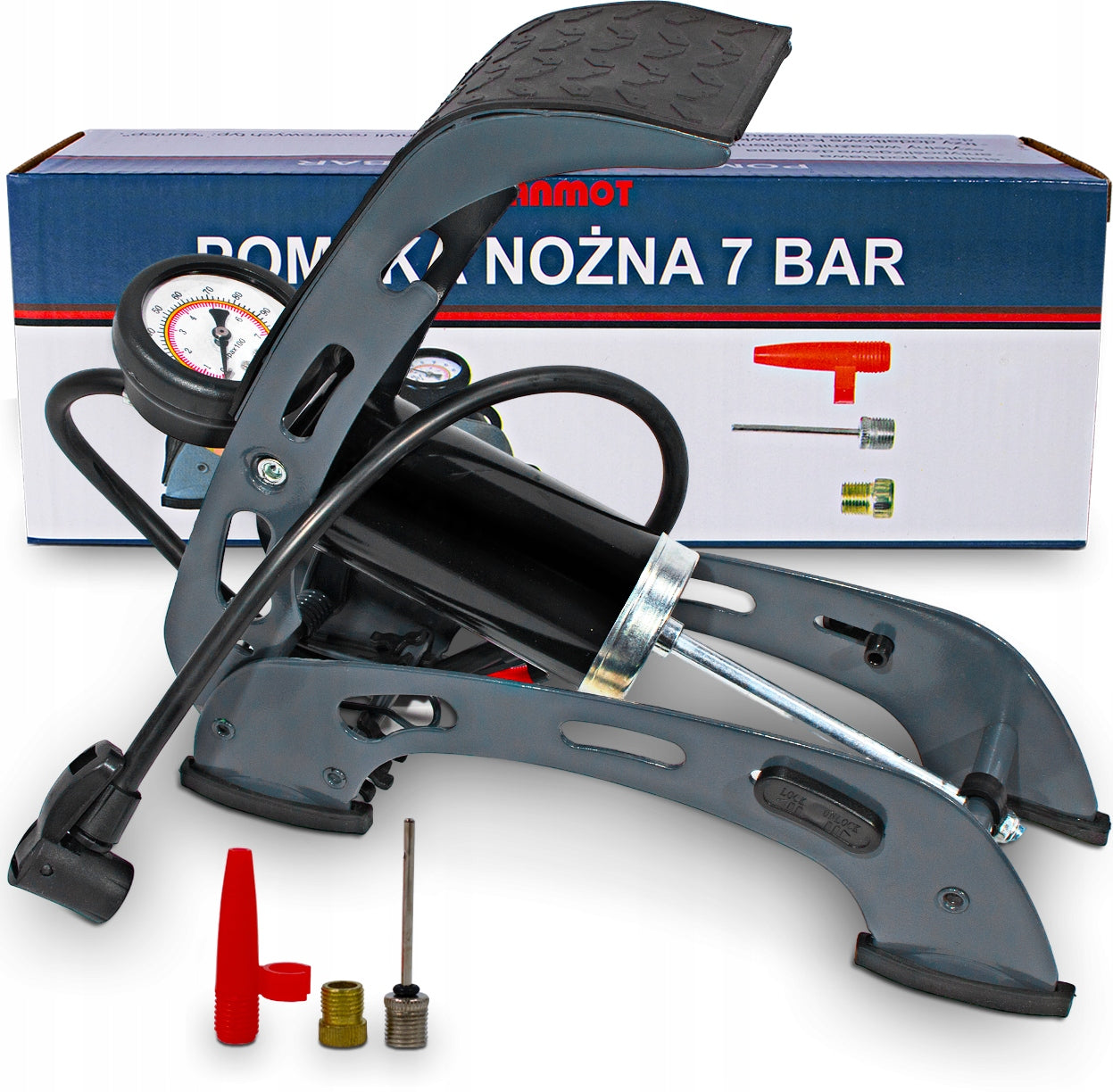 BICYCLE CAR FOOT PUMP FOR WHEELS WITH 7BAR TIP PRESSURE GAUGE