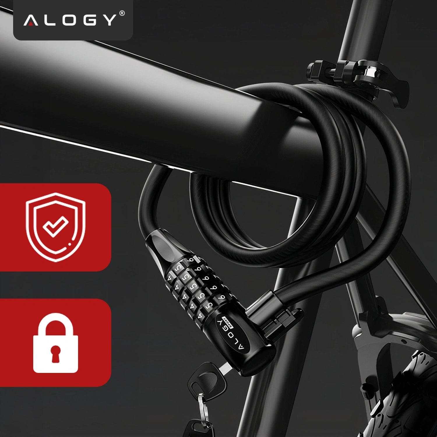 BICYCLE CLASP CABLE 120cm 10mm 2IN1 CODE AND KEY LOCK WITH HANDLE Brand Alogy