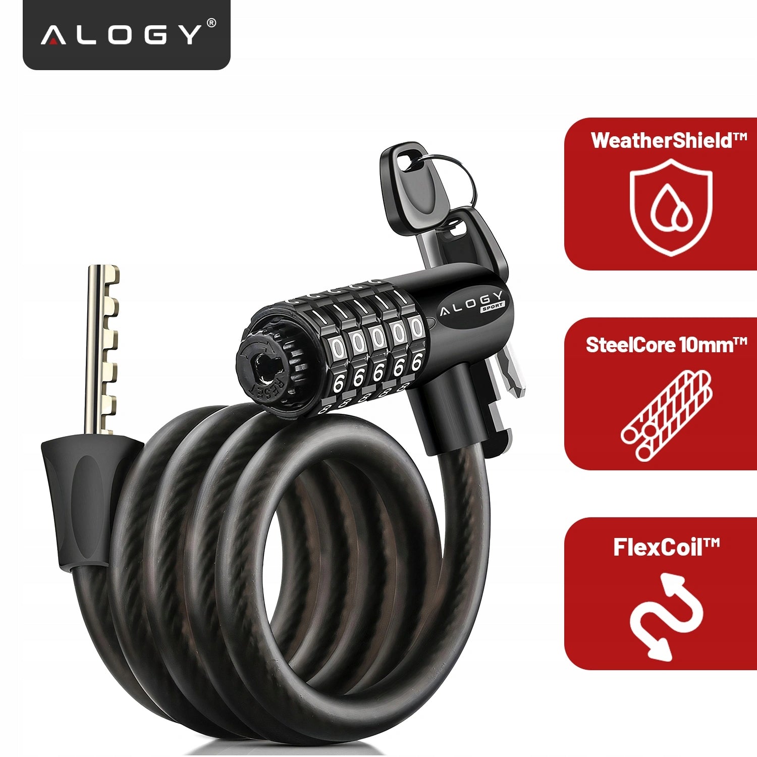 BICYCLE CLASP CABLE 120cm 10mm 2IN1 CODE AND KEY LOCK WITH HANDLE Manufacturer code Zapięcie Zabezpieczenie roweru 73502