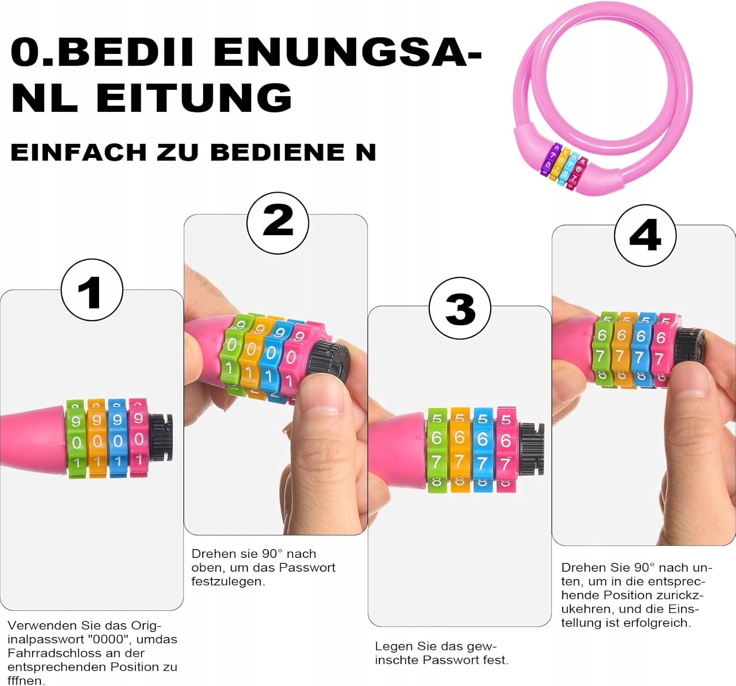 BICYCLE CLASP CABLE 65 CM COMBINATION LOCK 4-DIGIT PINK Model 5900734799759