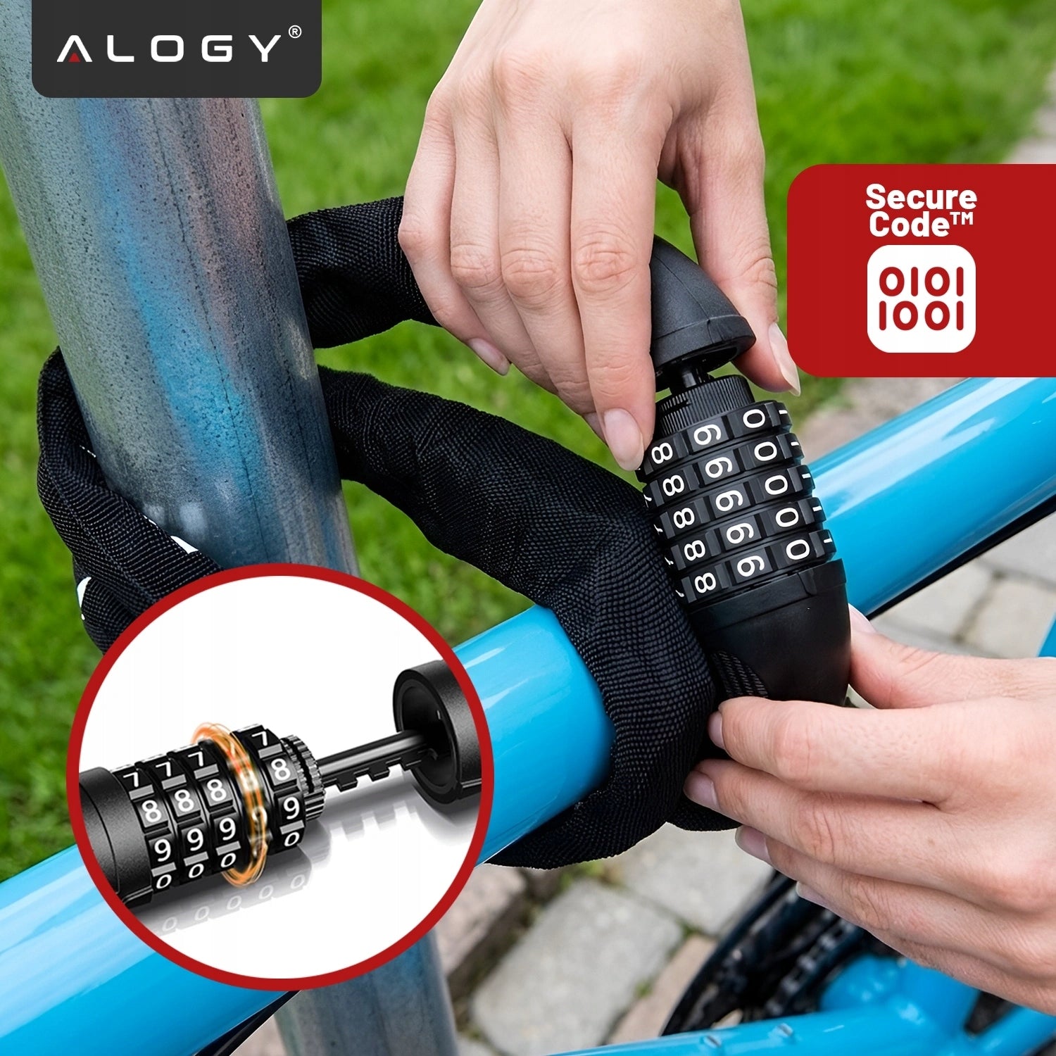 BICYCLE CLASP CHAIN 1000/6V CIPHER CODE LIGHT SOLID SECURITY Model Zapięcie do roweru łańcuch 100 cm na szyfr