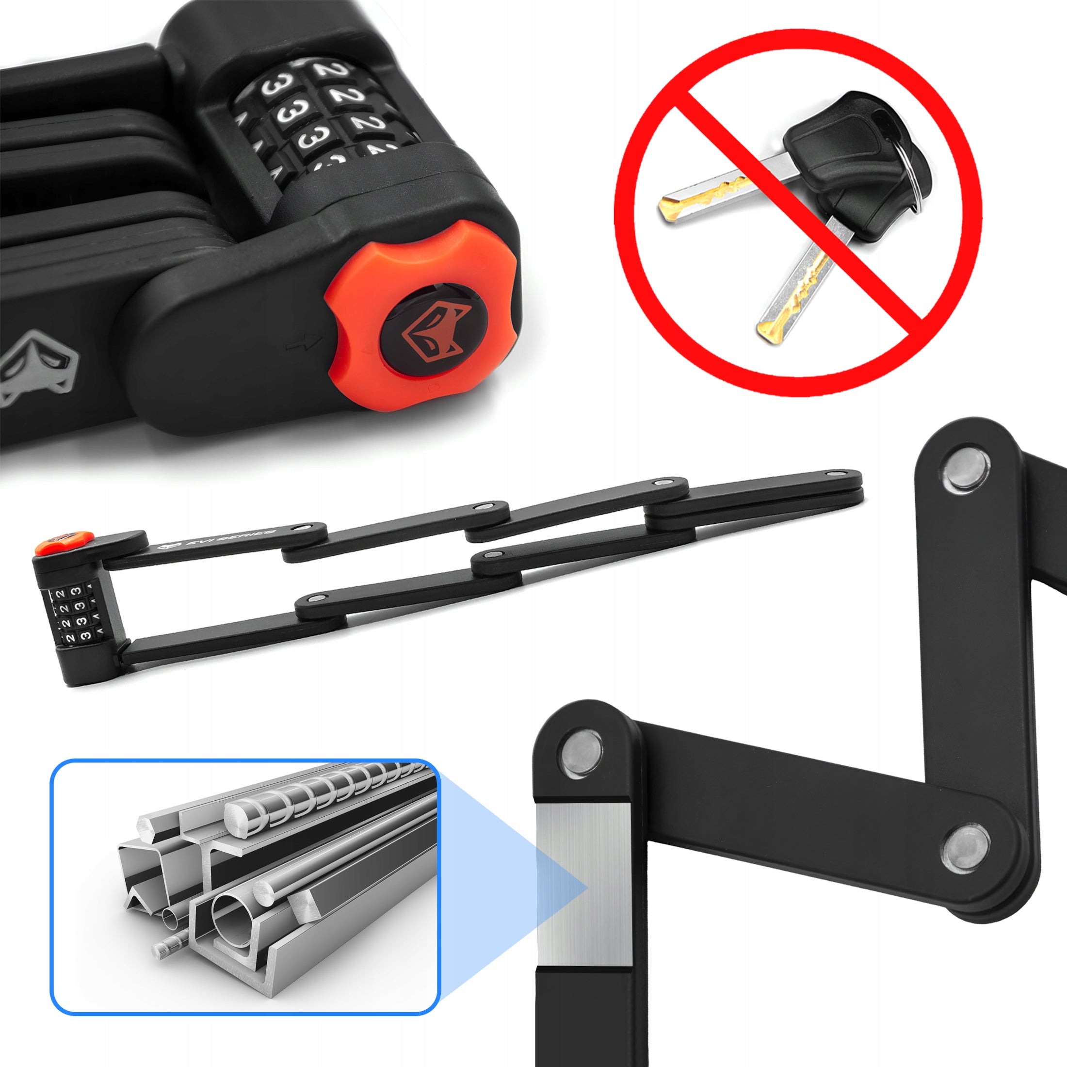 BICYCLE CLASP CIPHER FOLDING BICYCLE LOCK STRONG 850V HANDLE Manufacturer code evi_folding_lock_v2