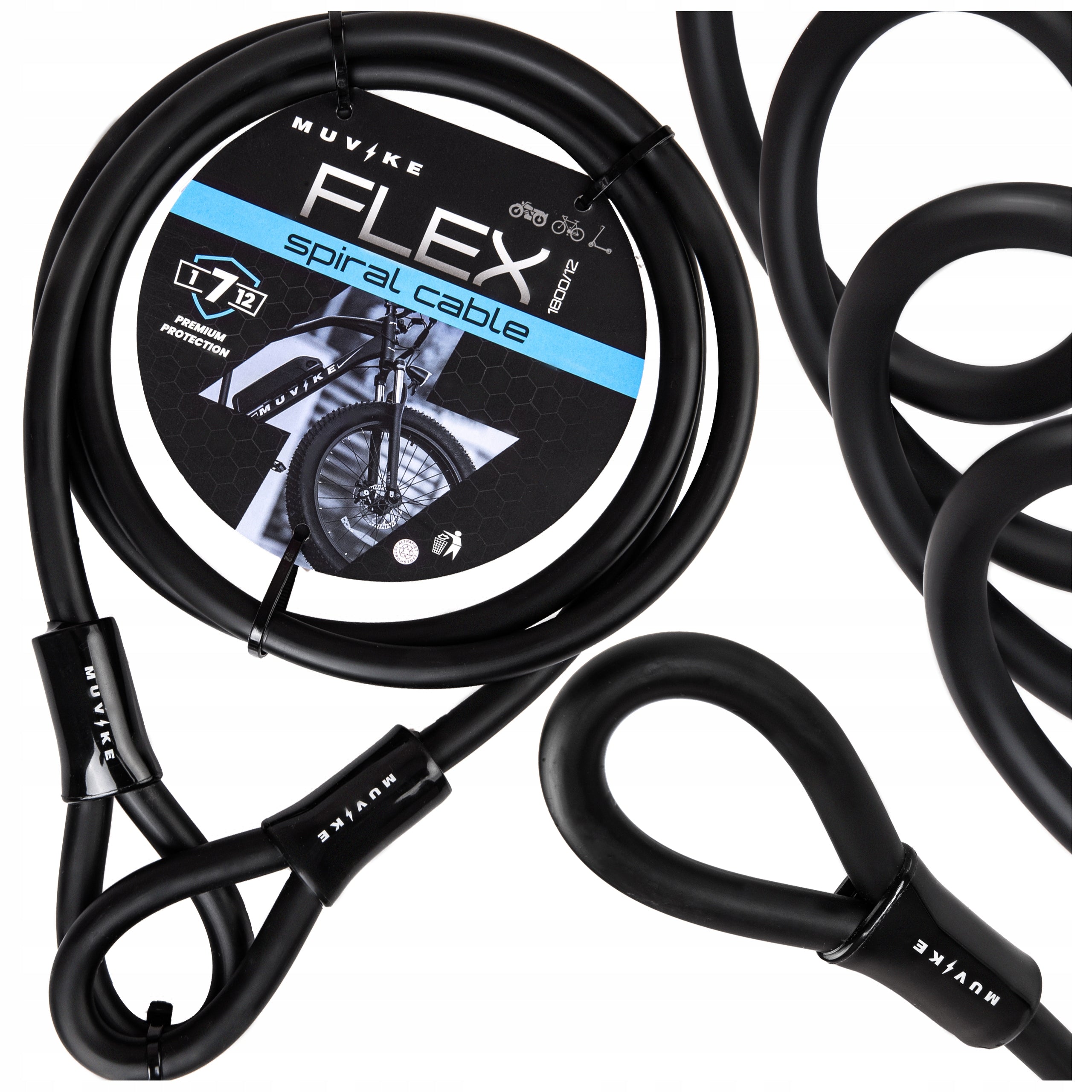 BICYCLE CLASP THICK CORD MUVIKE FLEX 1800/12 FOLD U-LOCK ACCESSORY