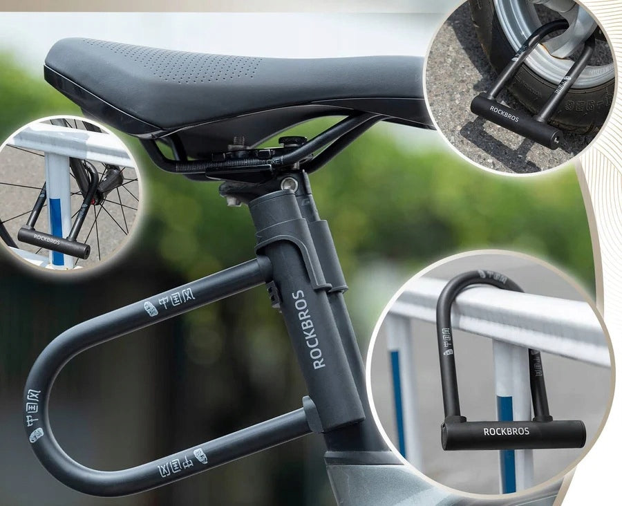 BICYCLE CLASP U-LOCK SHACKLE LOCK ON BIKE WITH KEY STRONG DURABLE STEEL Brand Rockbros