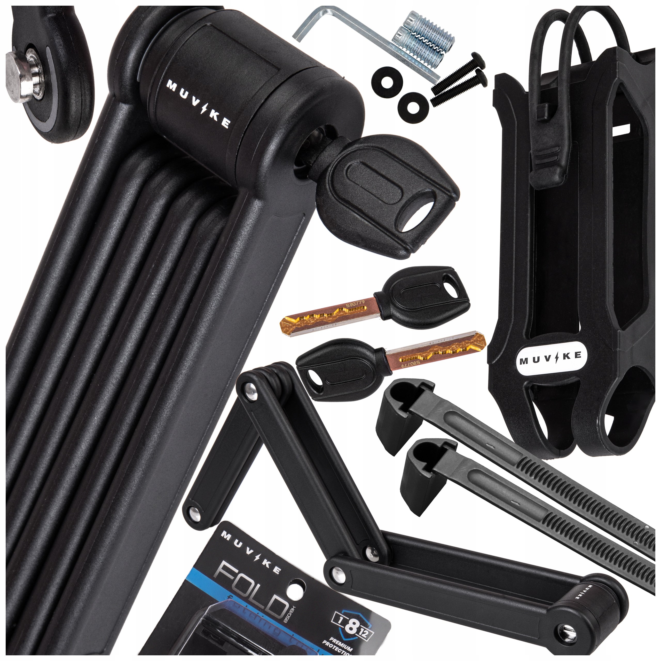 BICYCLE FOLDING CLASP 85cm 8mm WITH KEY HOLDER MUVIKE FOLD 850/8K