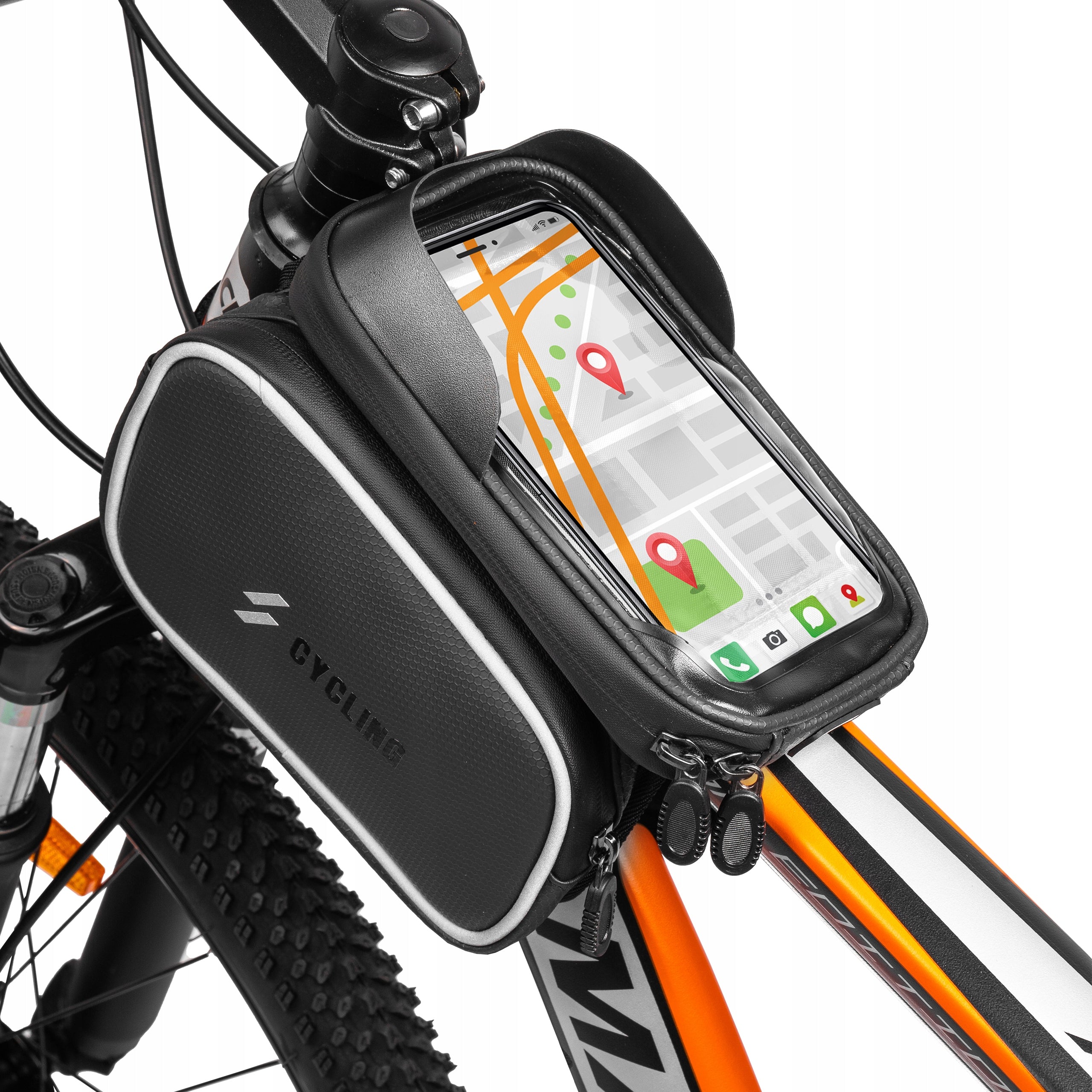 BICYCLE FRAME POUCH BAG WITH PHONE HOLDER 1L FRONT WATERPROOF