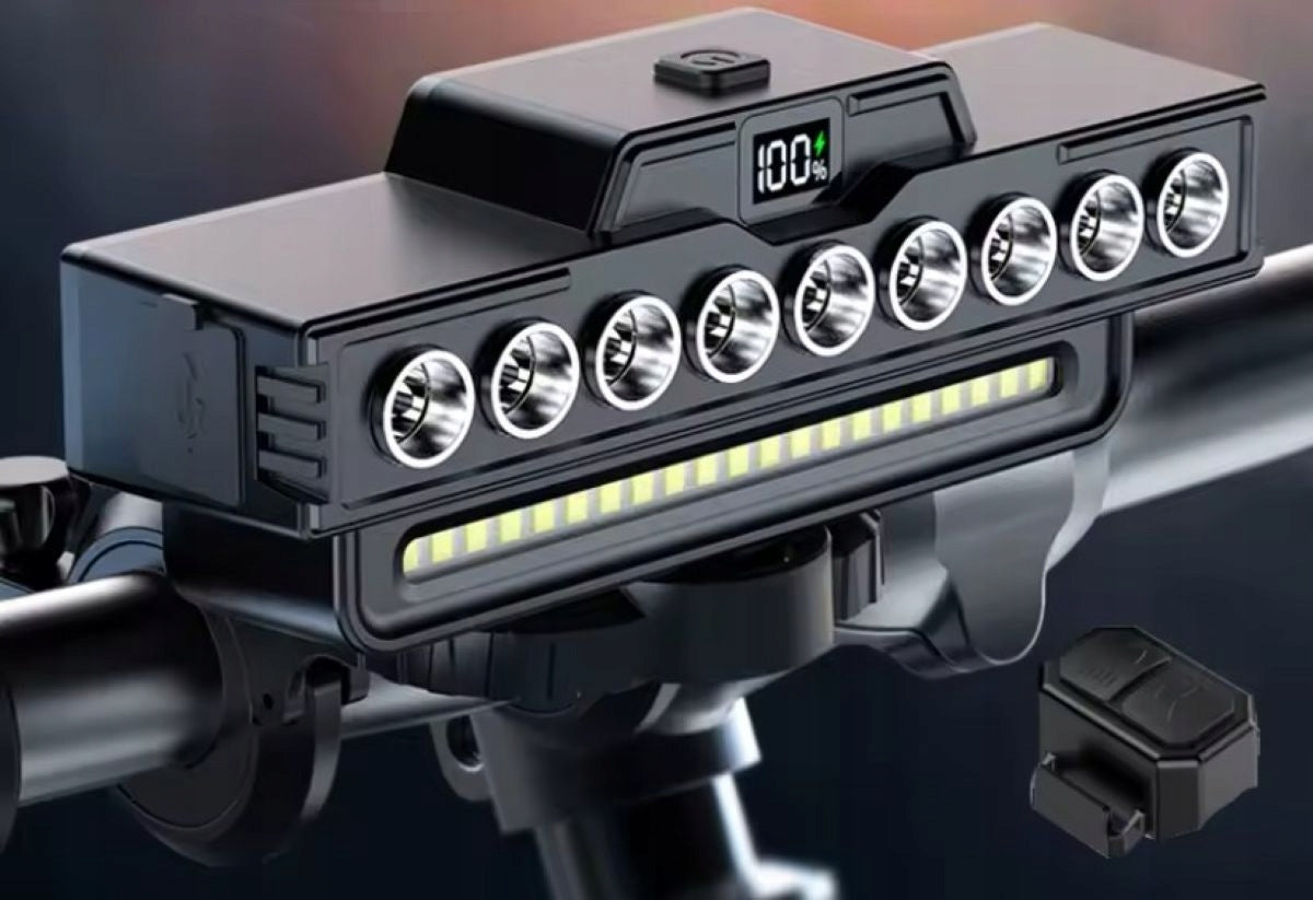 BICYCLE HORN BELL WITH STRONG LAMP 9 LED+21 SMD USB LCD Kind front-facing