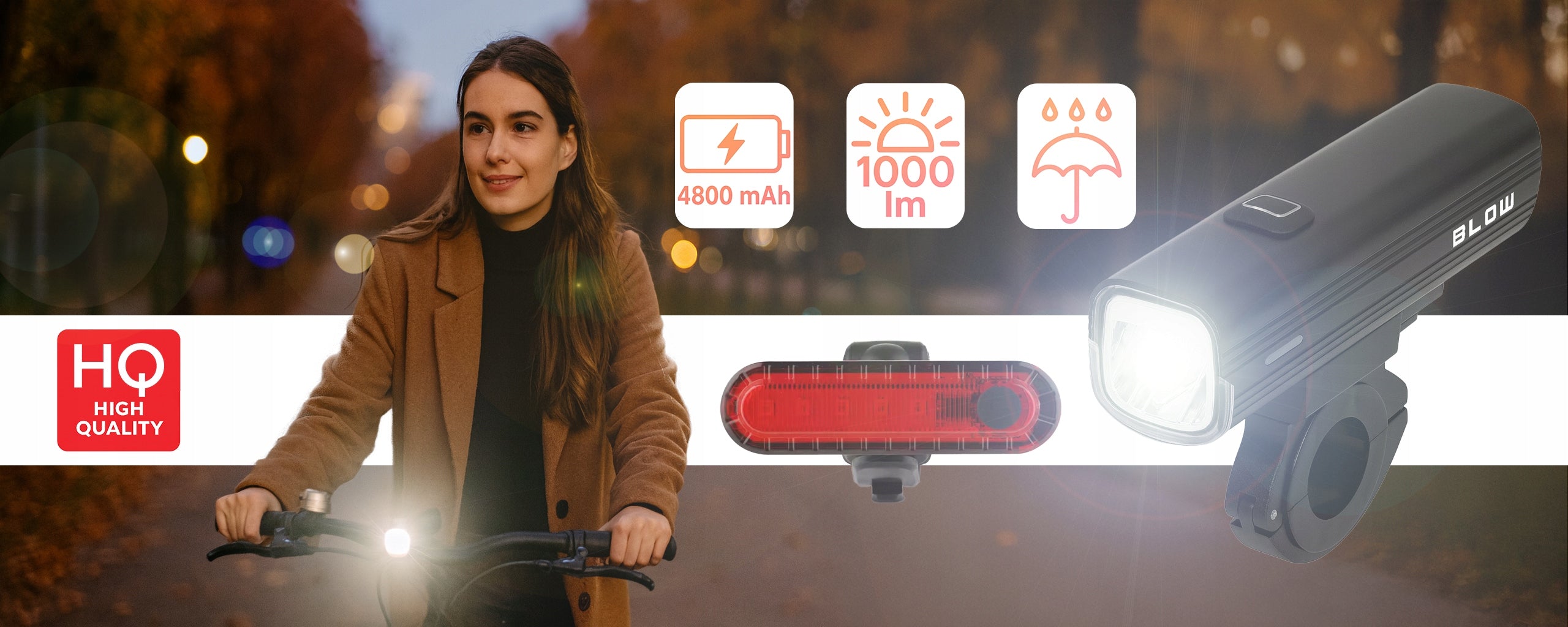BICYCLE LIGHT 1000 LM METAL USB POWERBANK 4800 mAH + FRONT REAR SET Manufacturer code 71-165#