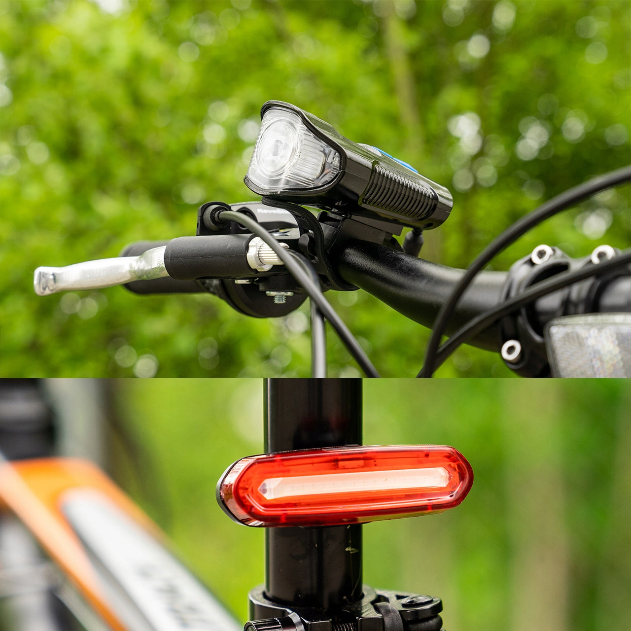 BICYCLE LIGHT BATTERY COUNTER HORN FRONT REAR FOR BIKE USB CABLE Batteries included no