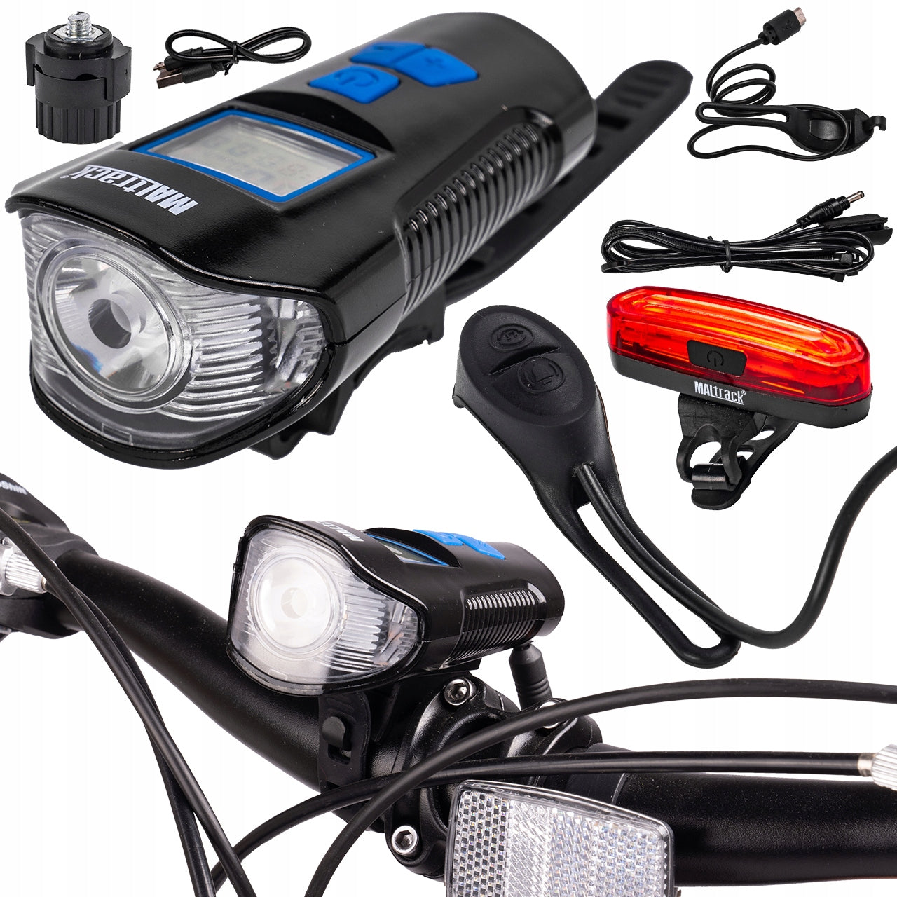 BICYCLE LIGHT BATTERY COUNTER HORN FRONT REAR FOR BIKE USB CABLE