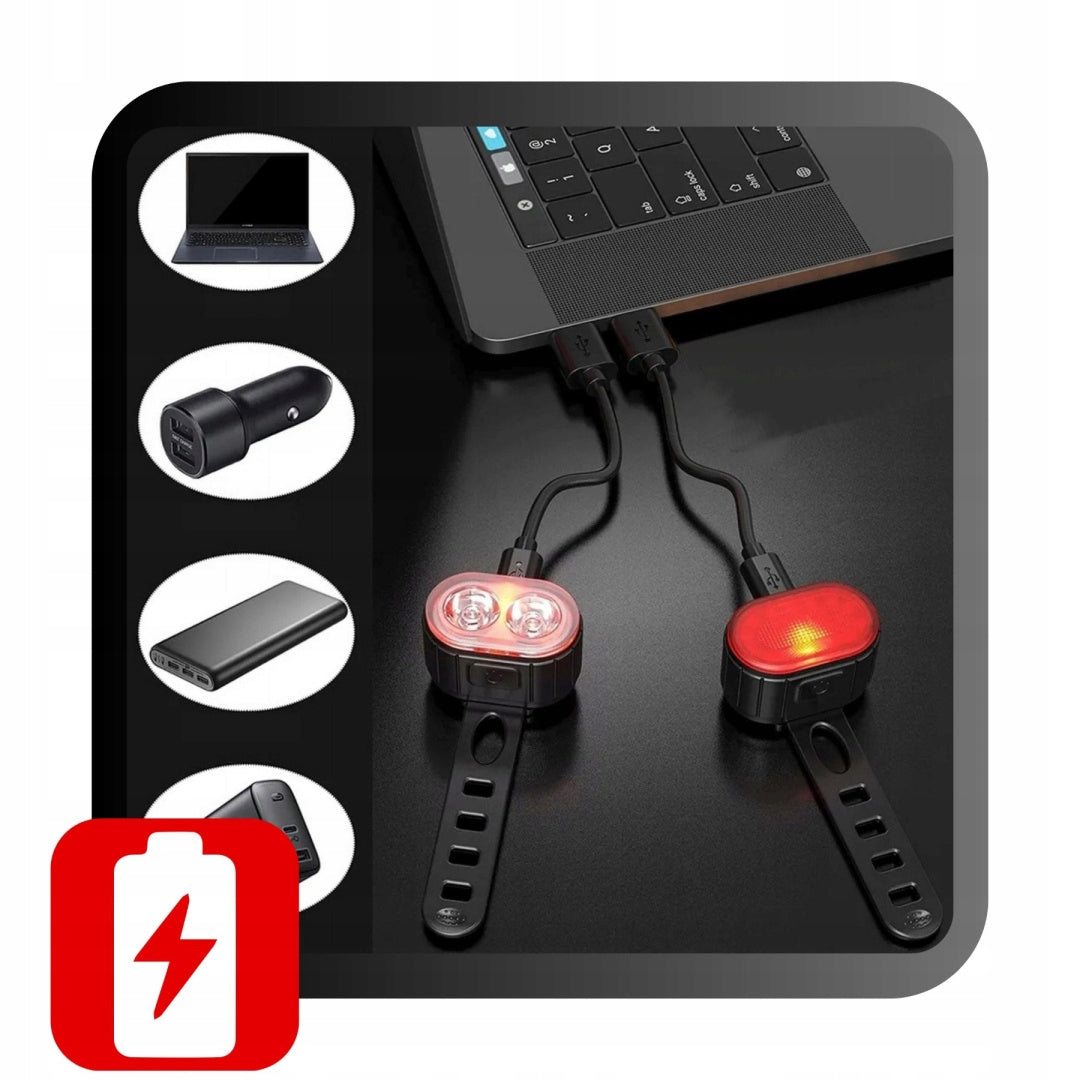 BICYCLE LIGHT CORDLESS UNIVERSAL FOR HANDLEBAR FRONT REAR LED Model Lampka Rowerow X2