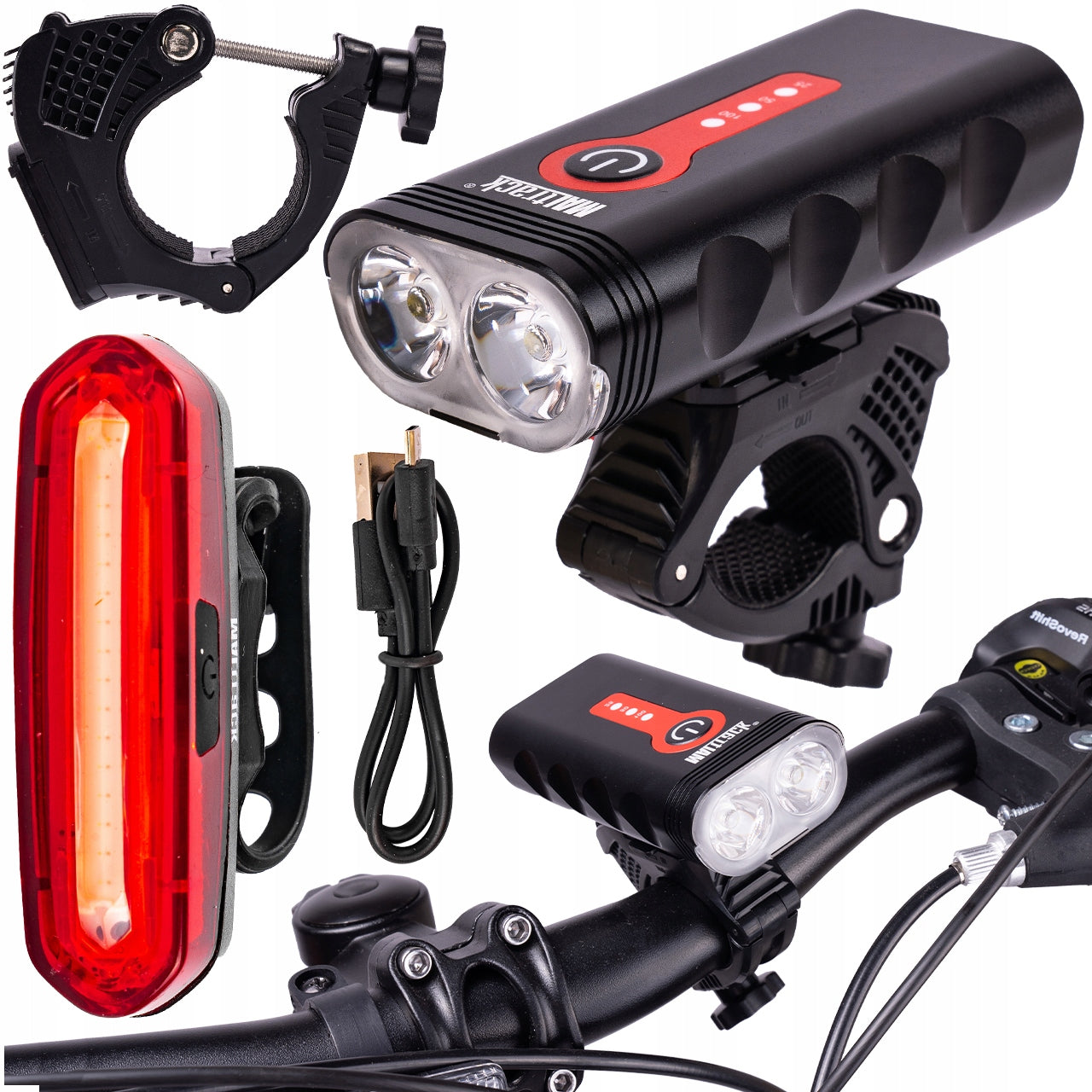 BICYCLE LIGHT FOR BICYCLE CORDLESS USB CABLE FRONT REAR LED 360 DEGREE