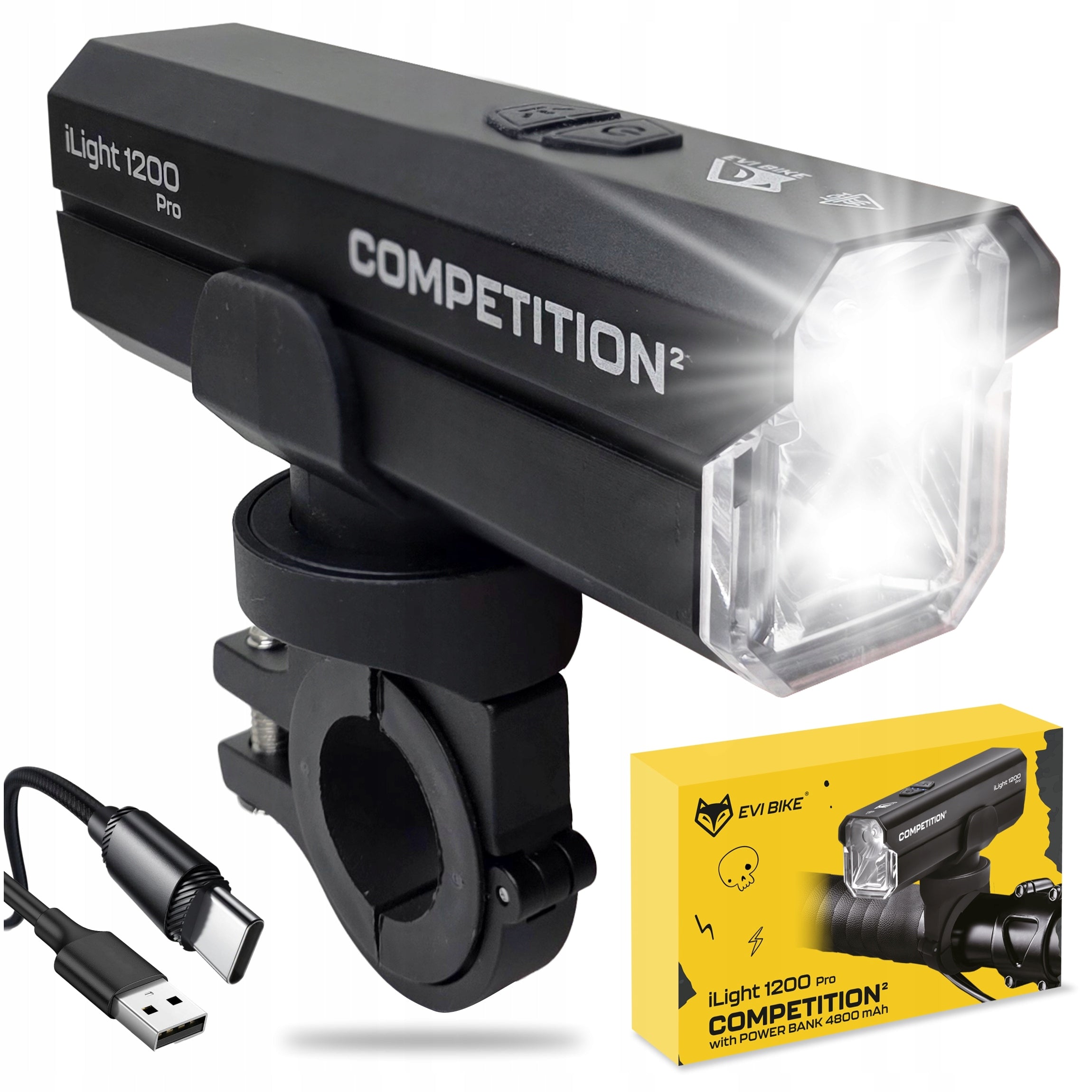 BICYCLE LIGHT FRONT LED RECHARGEABLE HANDLEBAR POWERFUL 1200lm USB-C