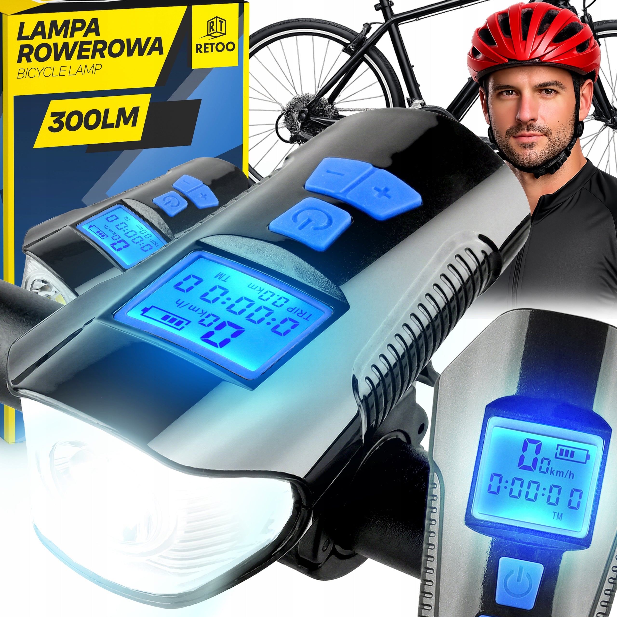 BICYCLE LIGHT FRONT LED USB WITH COUNTER MODES HORN BELL