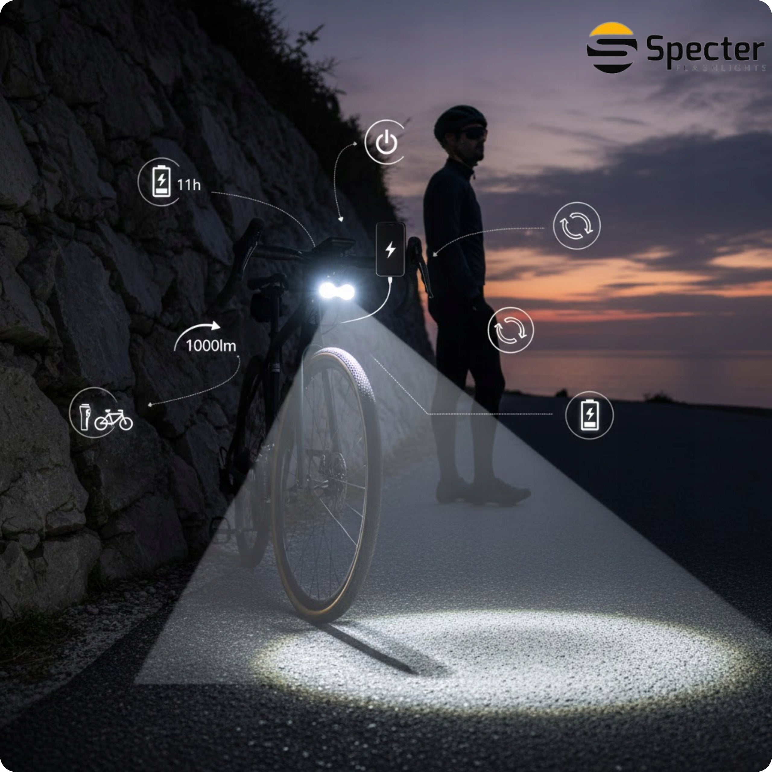 BICYCLE LIGHT FRONT MAVERICK 1000LM TOP MOUNT USB C STRONG 5 MODE Packaging status original