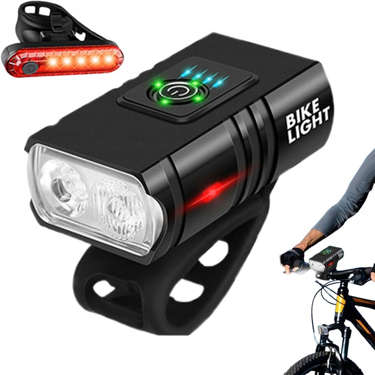 BICYCLE LIGHT FRONT METAL USB 1000 LM POWERBANK 1200 mAH + REAR SET