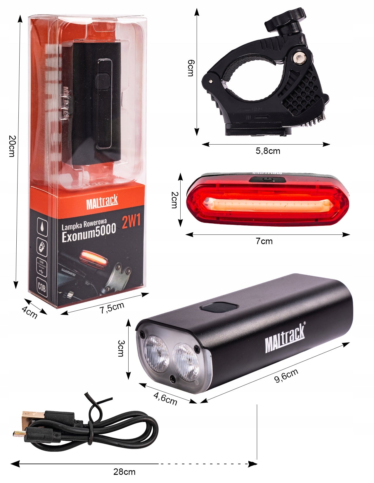BICYCLE LIGHT FRONT+REAR IP65 WATERPROOF FOR BICYCLE ROTATION 360 LED 4400mAh Color black