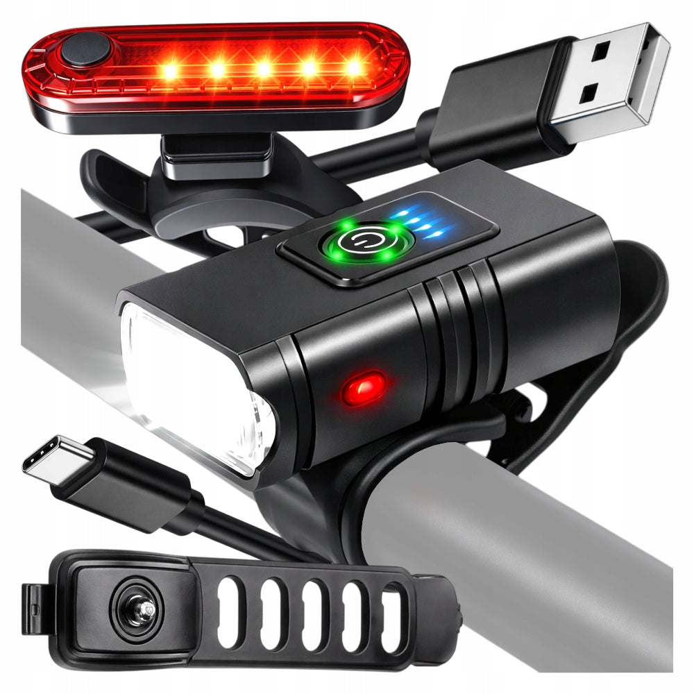 BICYCLE LIGHT FRONT REAR LED FLASHLIGHT WATERPROOF USB RECHARGEABLE STRONG