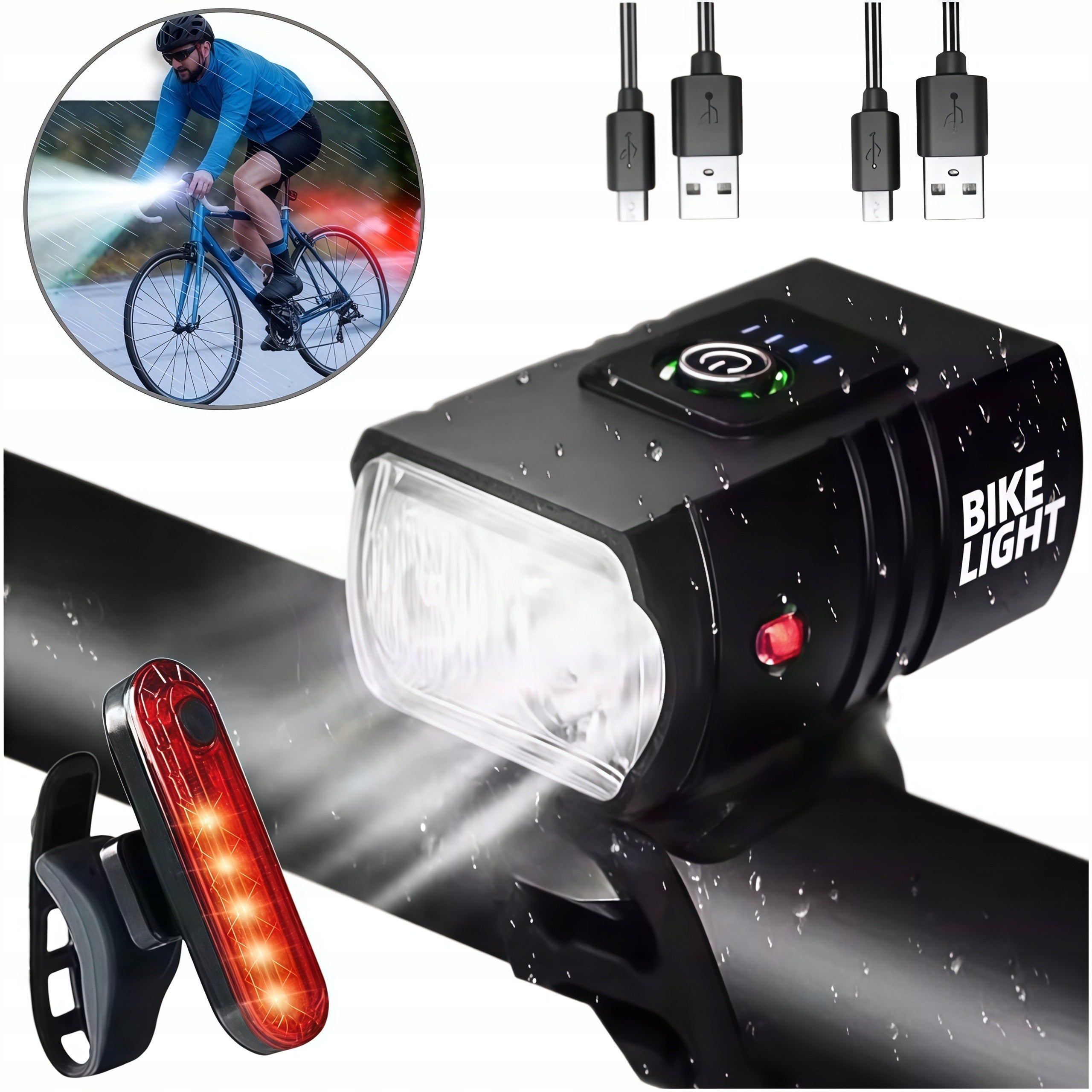 BICYCLE LIGHT FRONT REAR LED FRONT RECHARGEABLE USB LIGHT SET