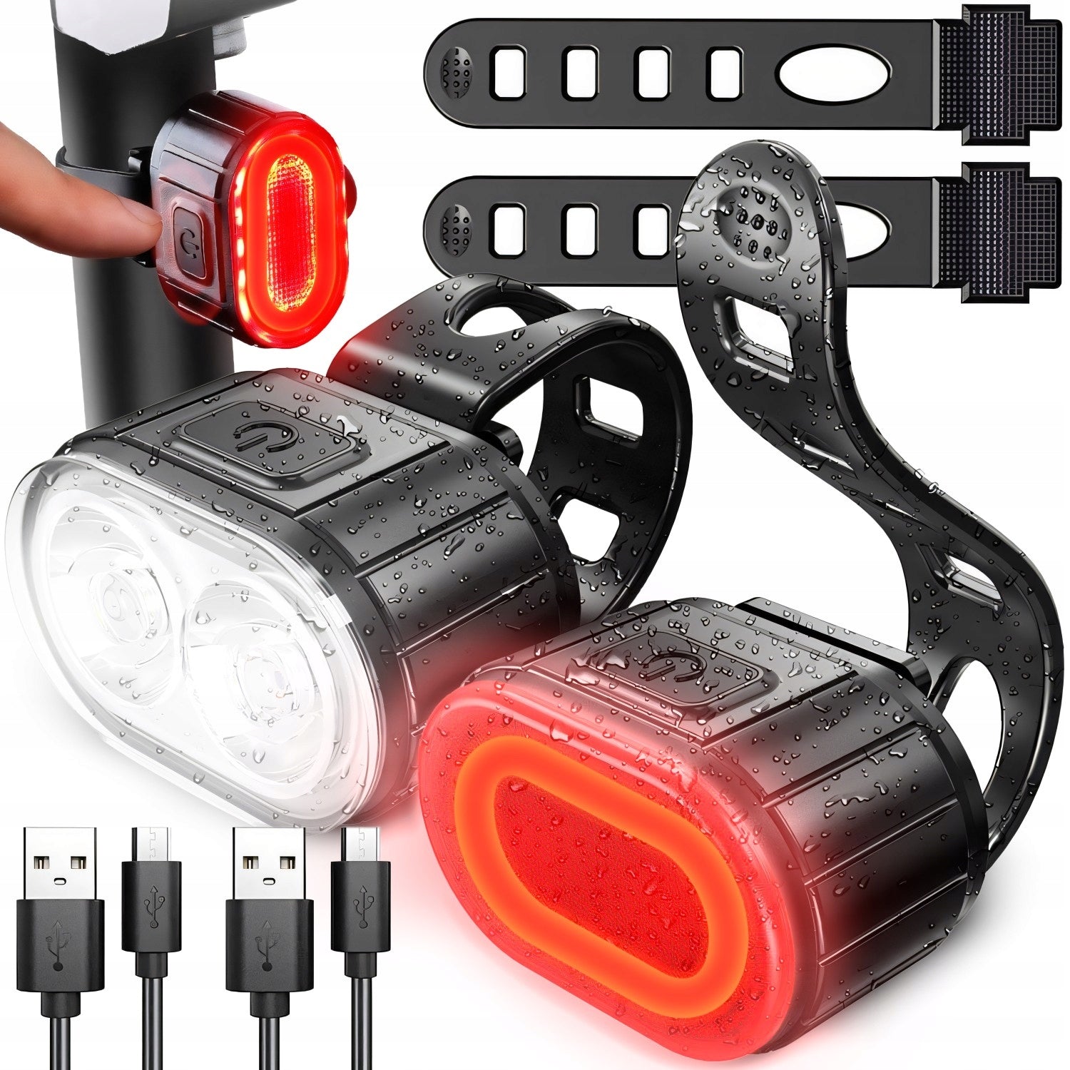 BICYCLE LIGHT FRONT REAR LED STRONG BATTERY FOR BIKE FRONT SET
