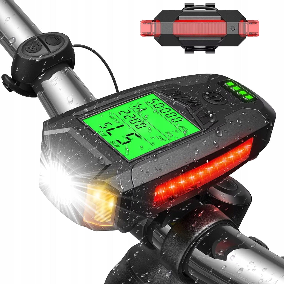 BICYCLE LIGHT FRONT REAR LED WITH USB COUNTER BELL HORN