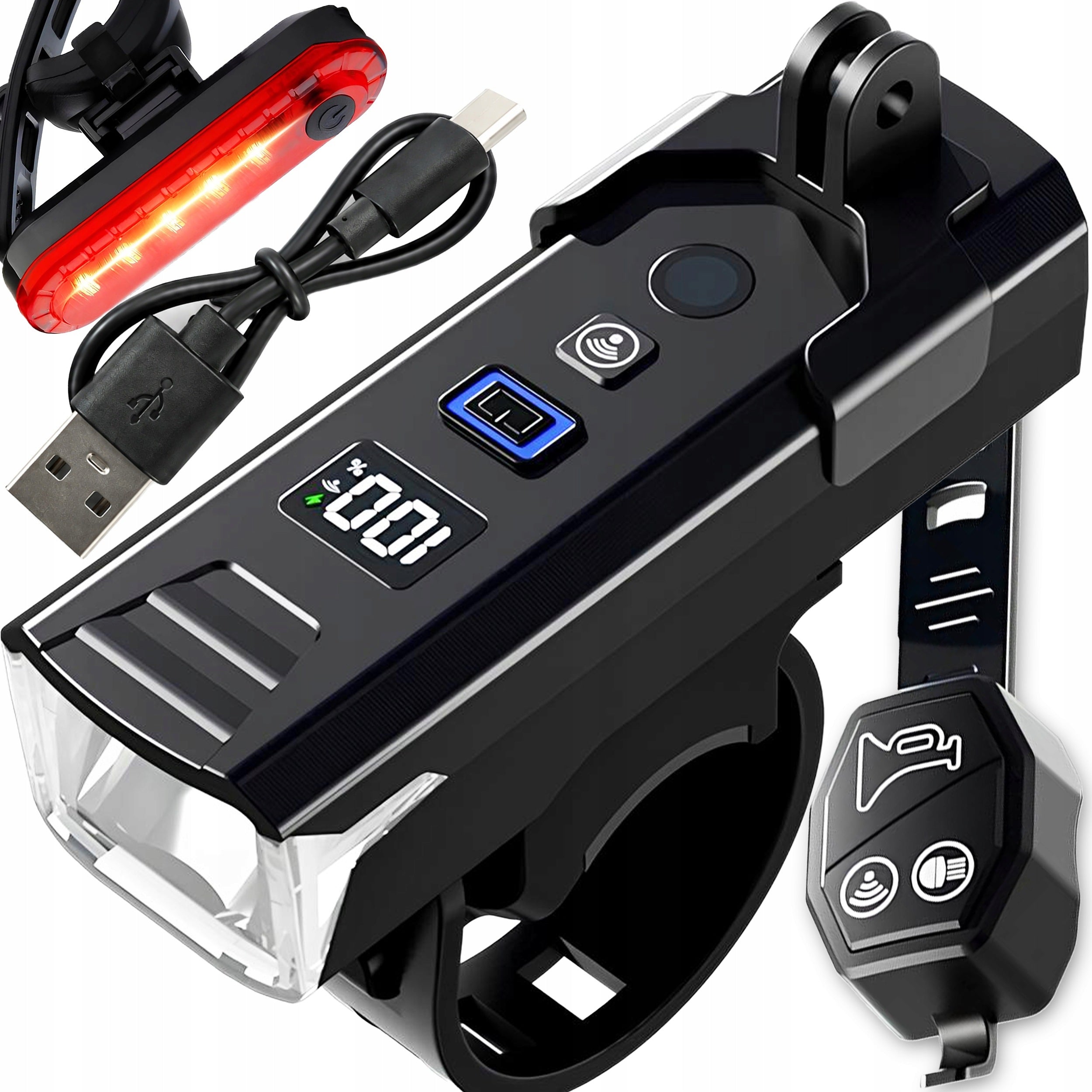 BICYCLE LIGHT FRONT REAR PILOT HORN 1200lm 2000mAh FOR BICYCLE 13H
