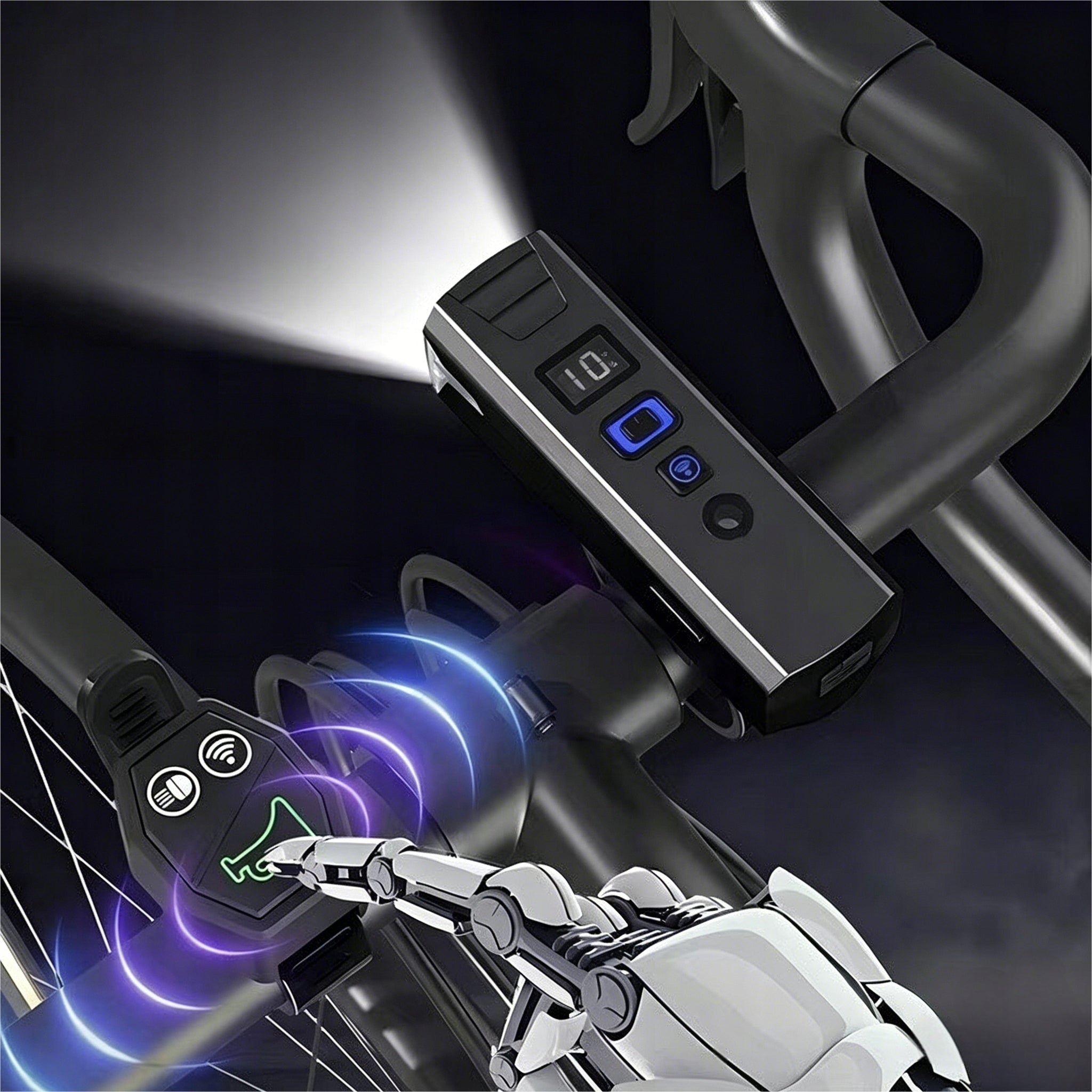 BICYCLE LIGHT FRONT REAR REMOTE CONTROL HORN 1200lm 2000mAh FOR BIKE Color black