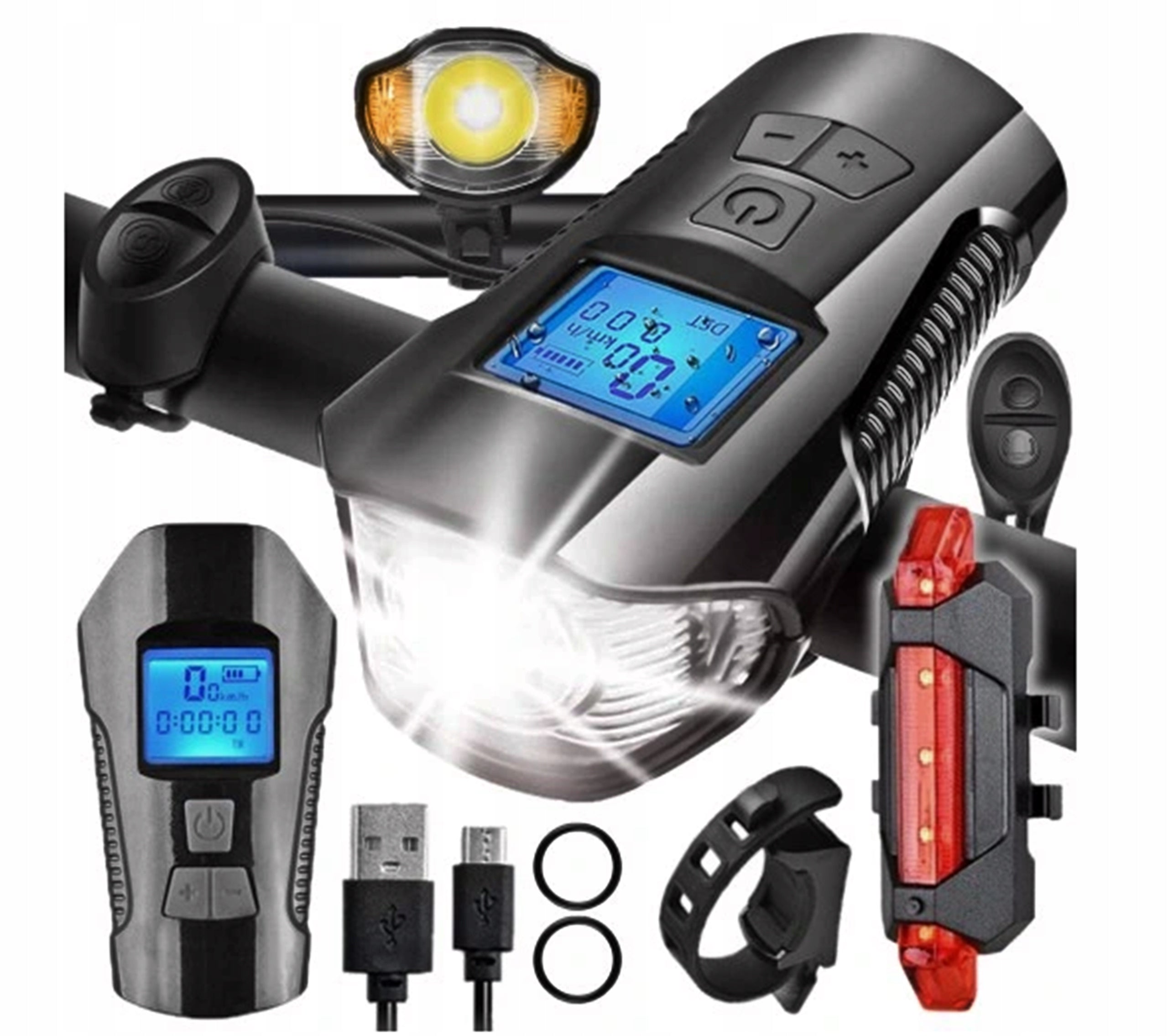 BICYCLE LIGHT LED FRONT REAR BELL HORN USB SET FRONT REAR Model Licznik na Kierownicę