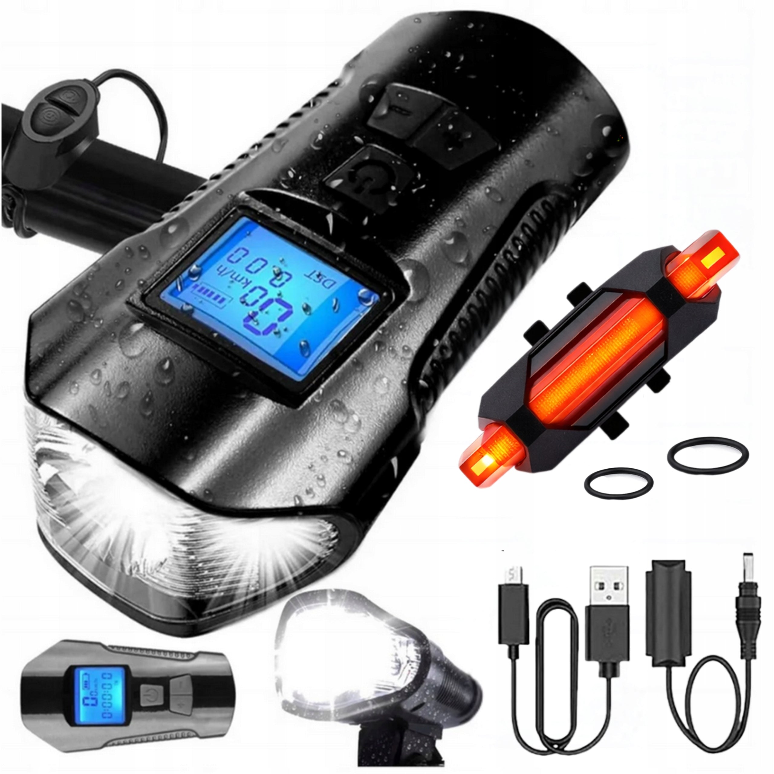 BICYCLE LIGHT LED FRONT REAR BELL HORN USB SET FRONT REAR