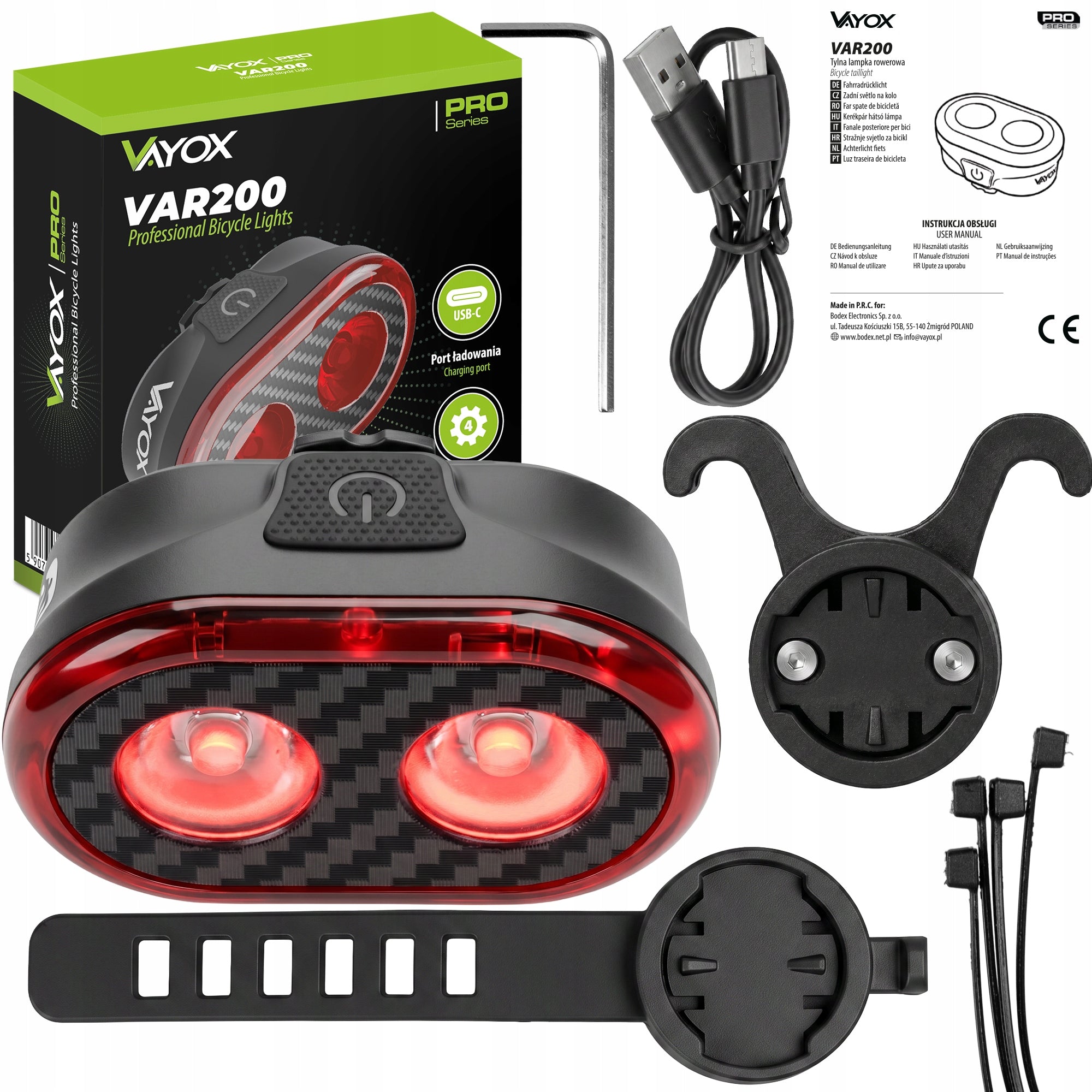 BICYCLE LIGHT LED REAR USB BACK RECHARGEABLE WATERPROOF LIGHT VAYOX Model VAR200