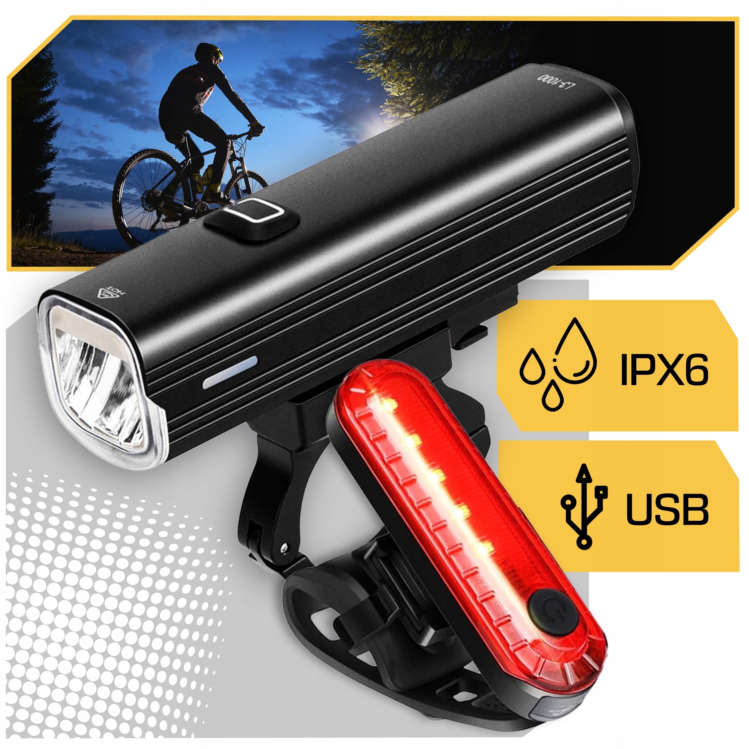 BICYCLE LIGHT LED REAR USB FRONT STRONG REAR BIKE SET Color black