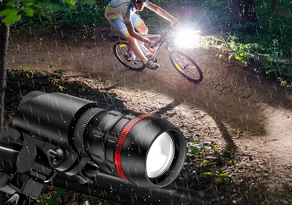 BICYCLE LIGHT LED ZOOM SET FRONT REAR FOR BIKE 3 MODES Color black