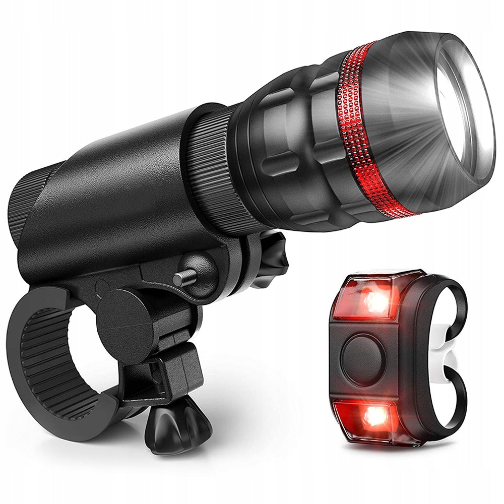 BICYCLE LIGHT LED ZOOM SET FRONT REAR FOR BIKE 3 MODES