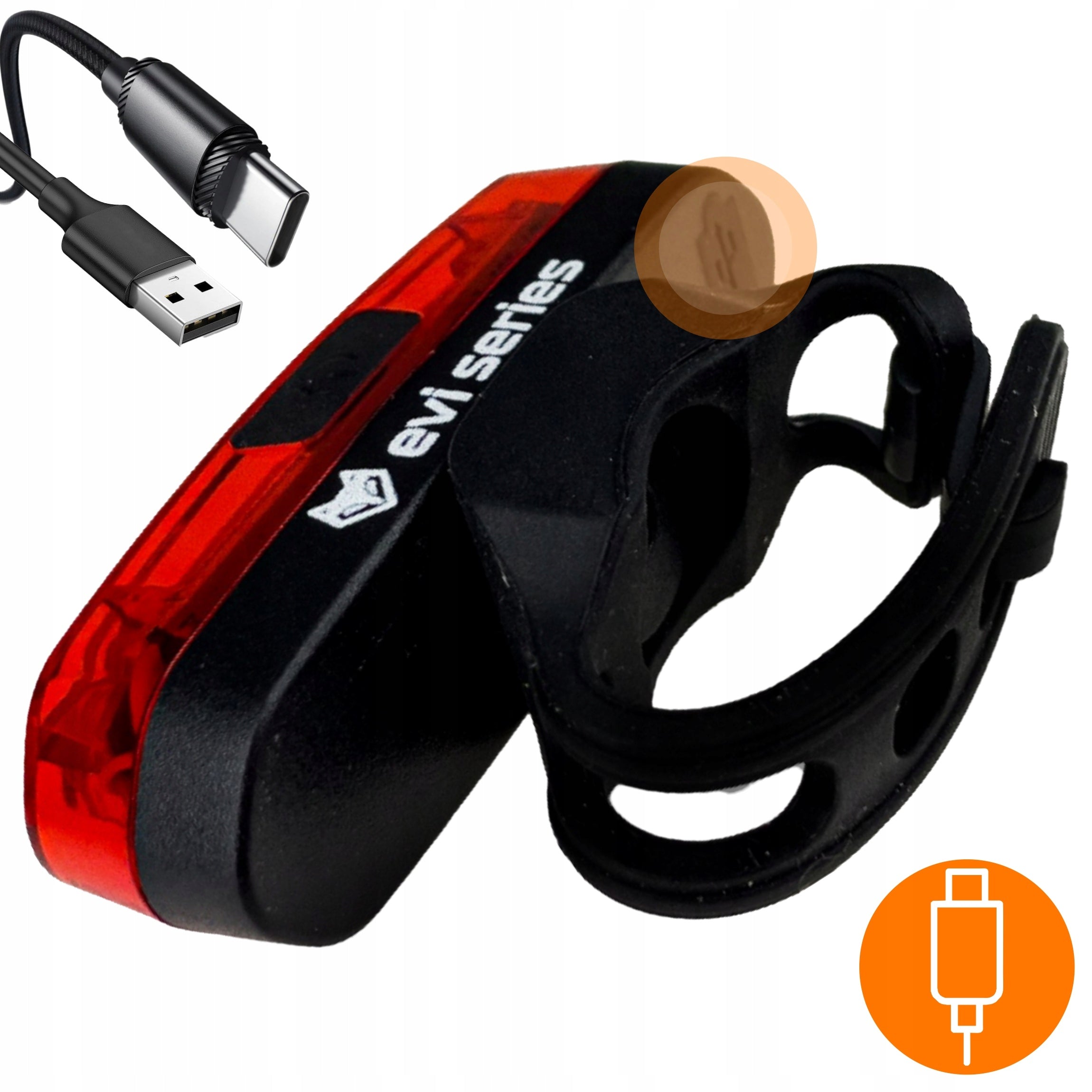 BICYCLE LIGHT LED rear light powerful modes 15H RECHARGEABLE 650mAh USB-C Brand Evi series