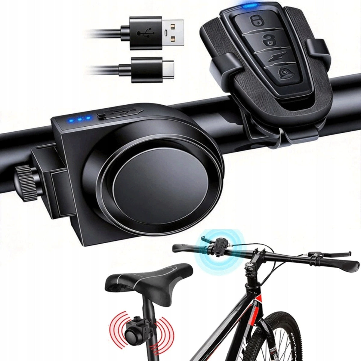 BICYCLE LIGHT REAR BICYCLE ALARM ANTI-THEFT Waterproof 115dB NEW