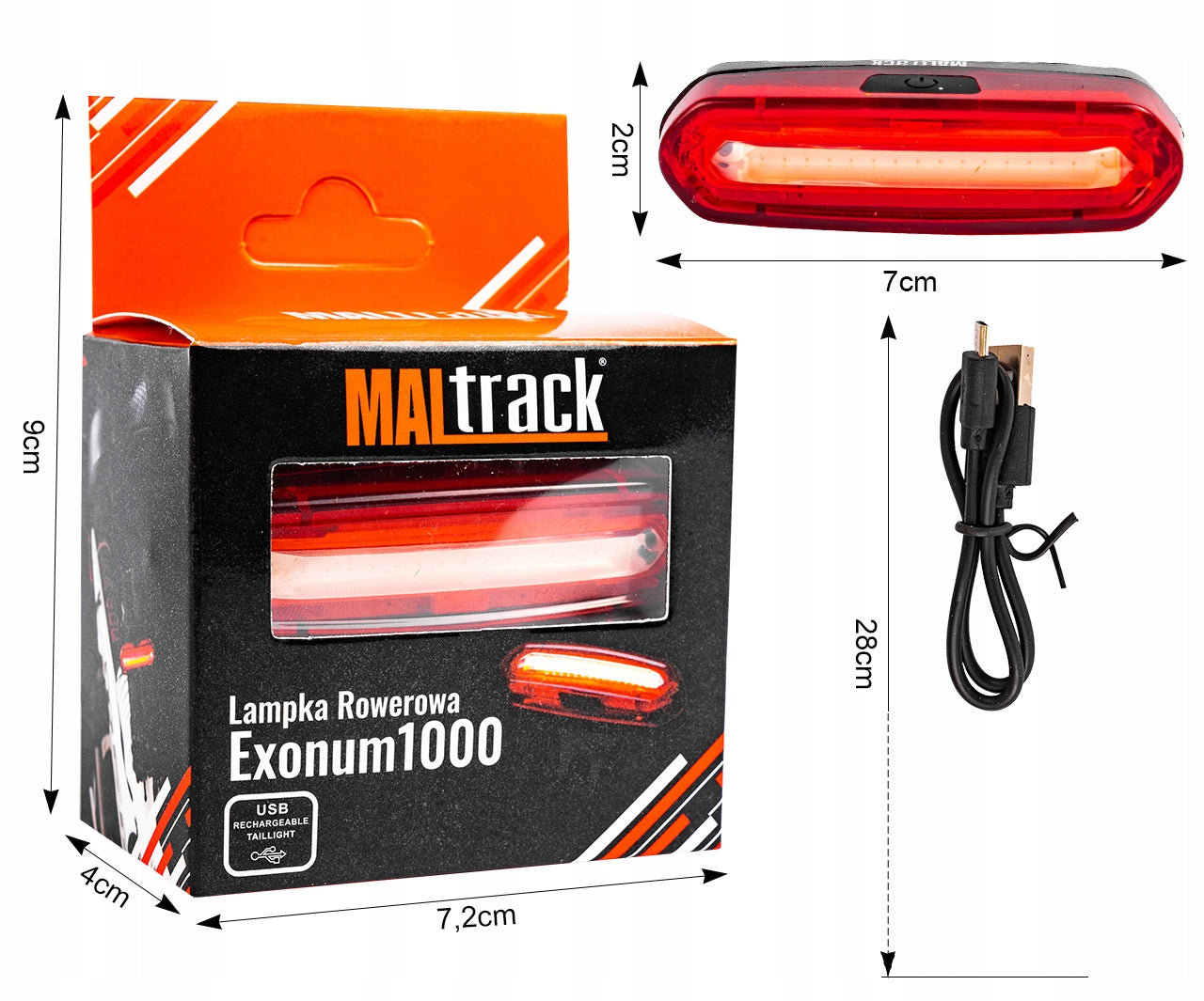 BICYCLE LIGHT REAR LED CABLE USB 120lm RECHARGEABLE 650 ROTATION 360 DEGREE Packaging status original