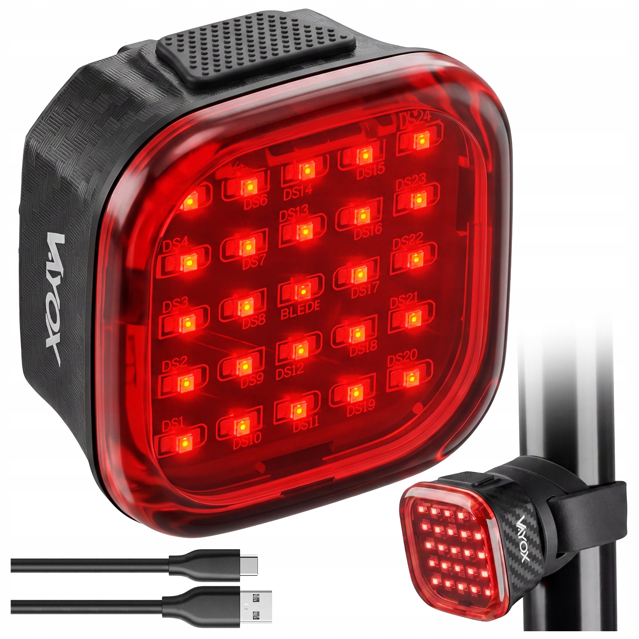 BICYCLE LIGHT REAR LED USB LIGHT REAR BATTERY SMART IPX6 VAYOX