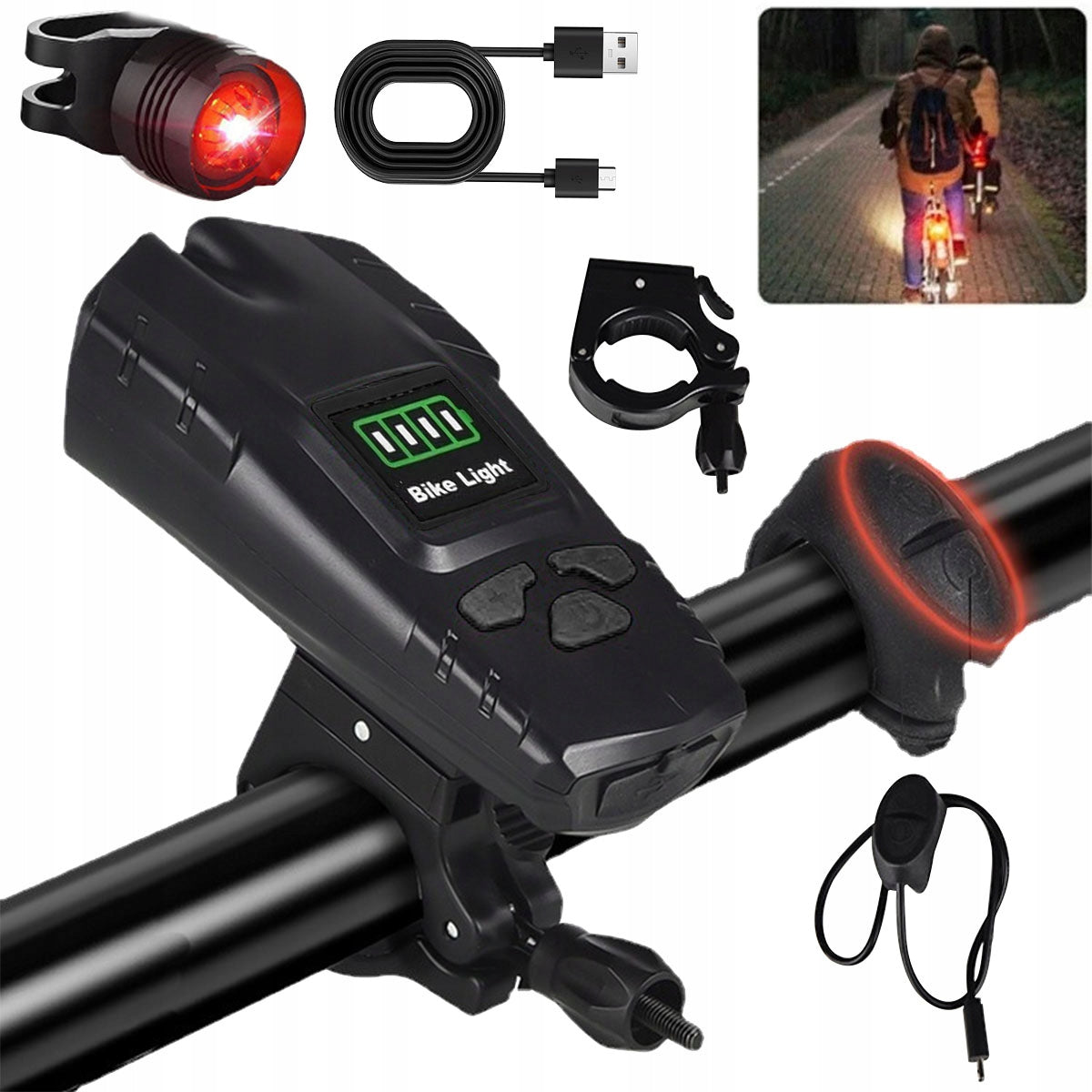 BICYCLE LIGHT STRONG LED LIGHT FRONT REAR FLASHLIGHT RECHARGEABLE USB BIKE