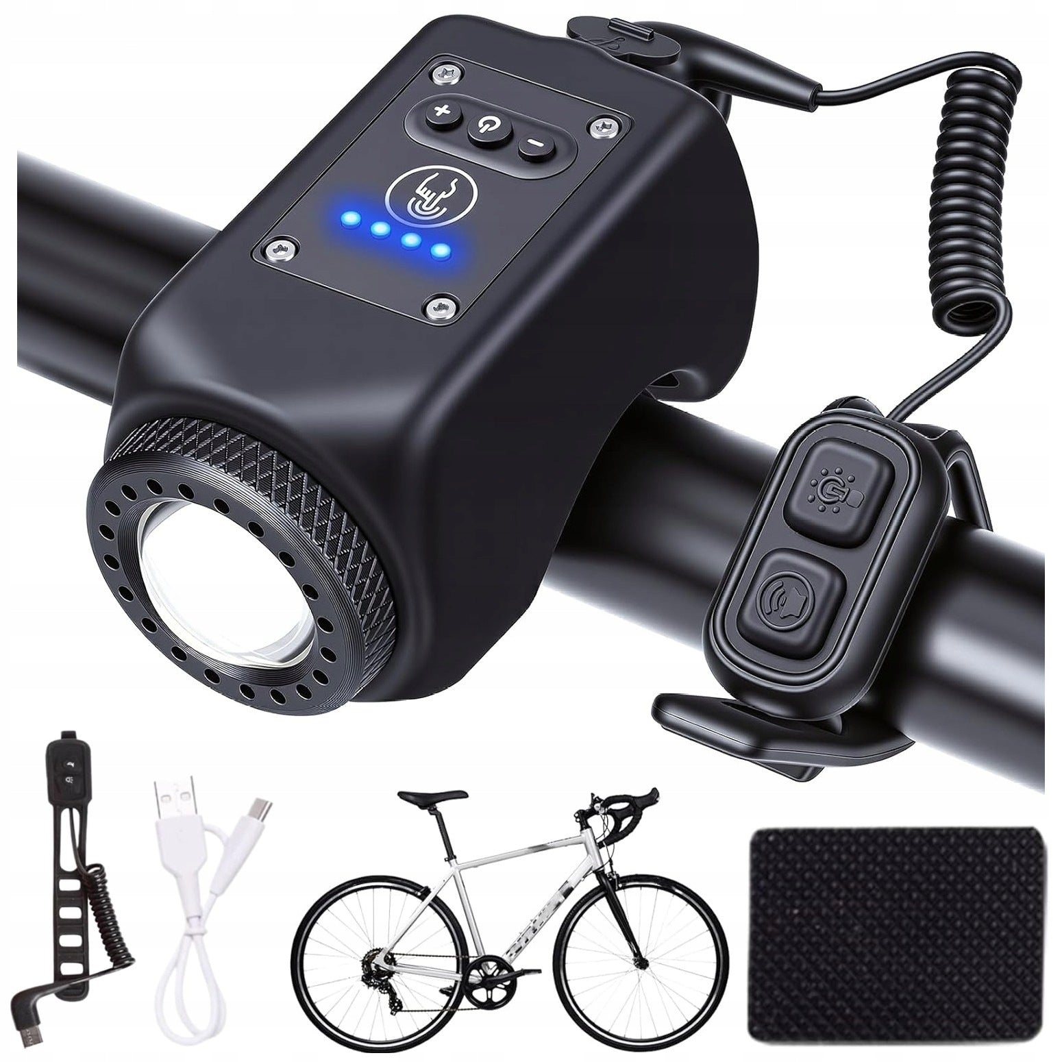 BICYCLE LIGHT WITH HORN FRONT WATERPROOF RECHARGEABLE USB 7,1x3,9c