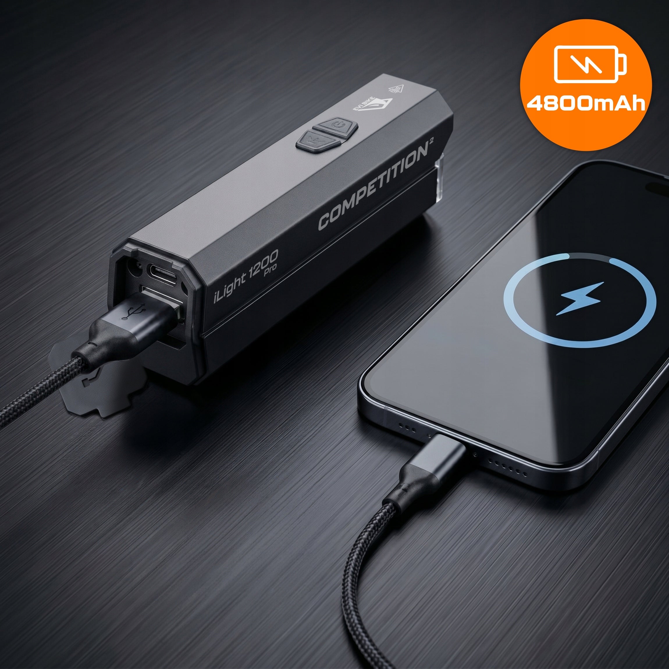 BICYCLE LIGHT strong LED light FRONT REAR USB-C BATTERY SET 1200LM Kind set