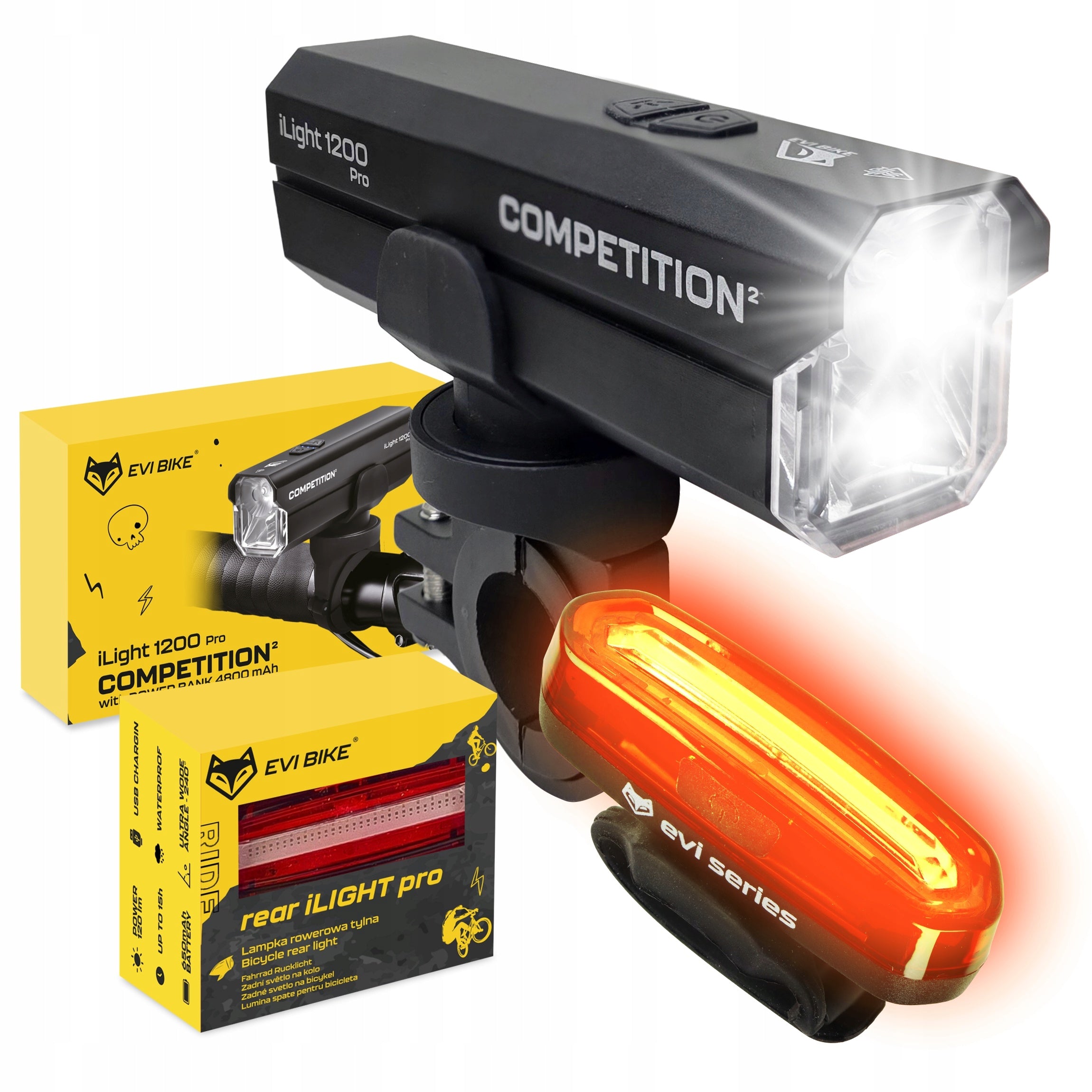 BICYCLE LIGHT strong LED light FRONT REAR USB-C BATTERY SET 1200LM