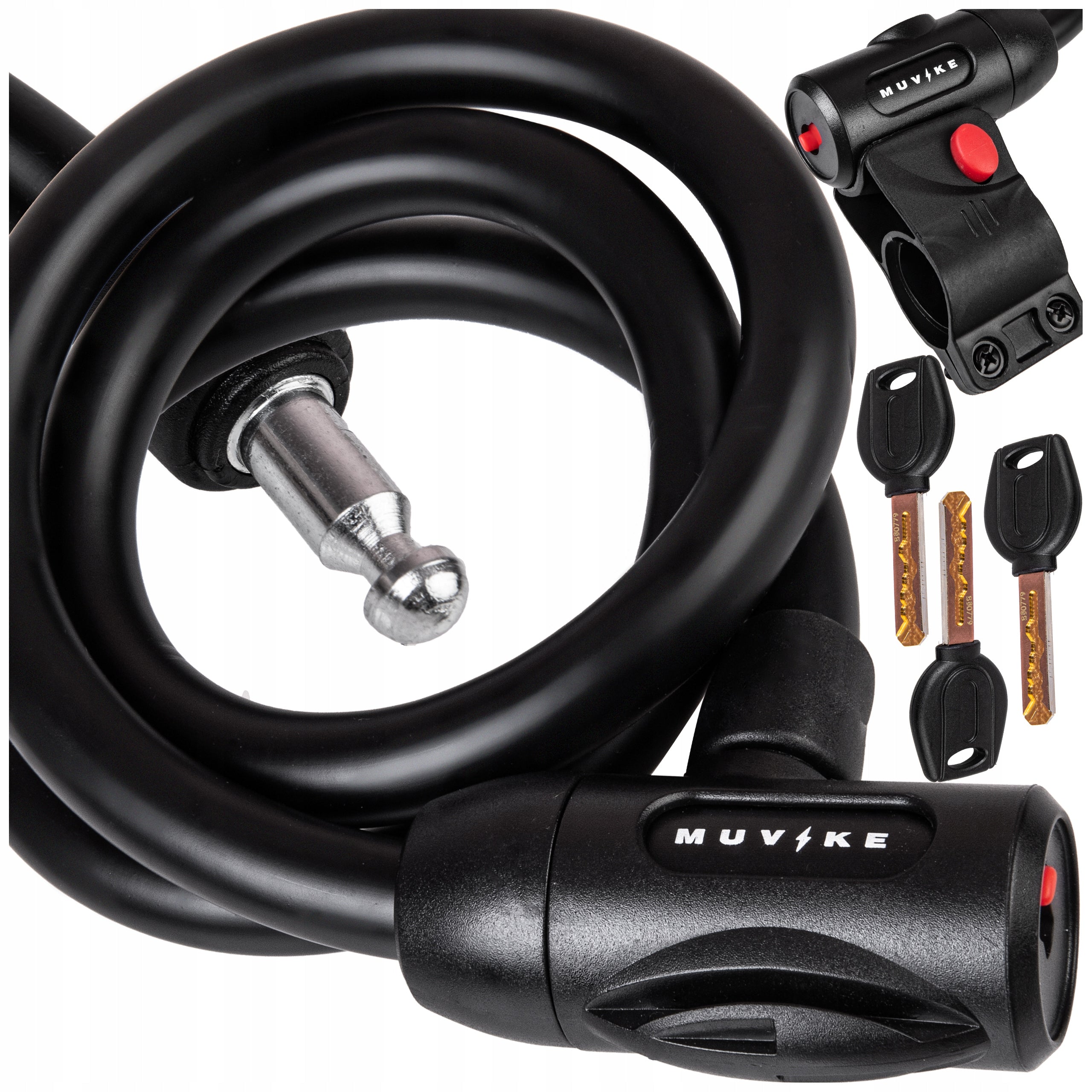 BICYCLE LOCK CABLE 100cm 15mm WITH KEY WITH HANDLE MUVIKE FLEX 1000/15K