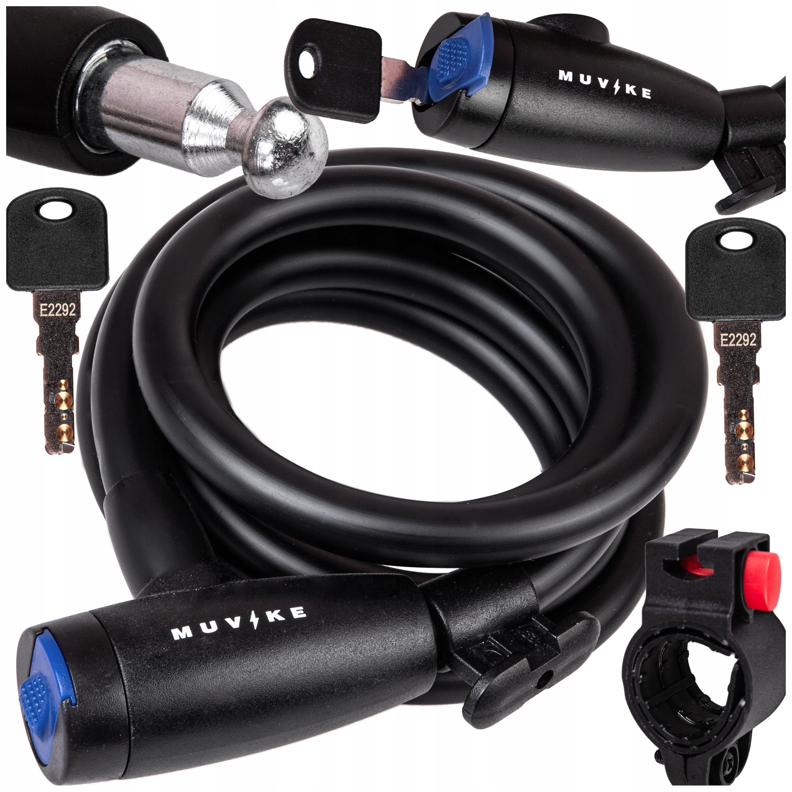 BICYCLE LOCK CABLE 180cm 12mm WITH KEY WITH HANDLE MUVIKE FLEX 1800/12K