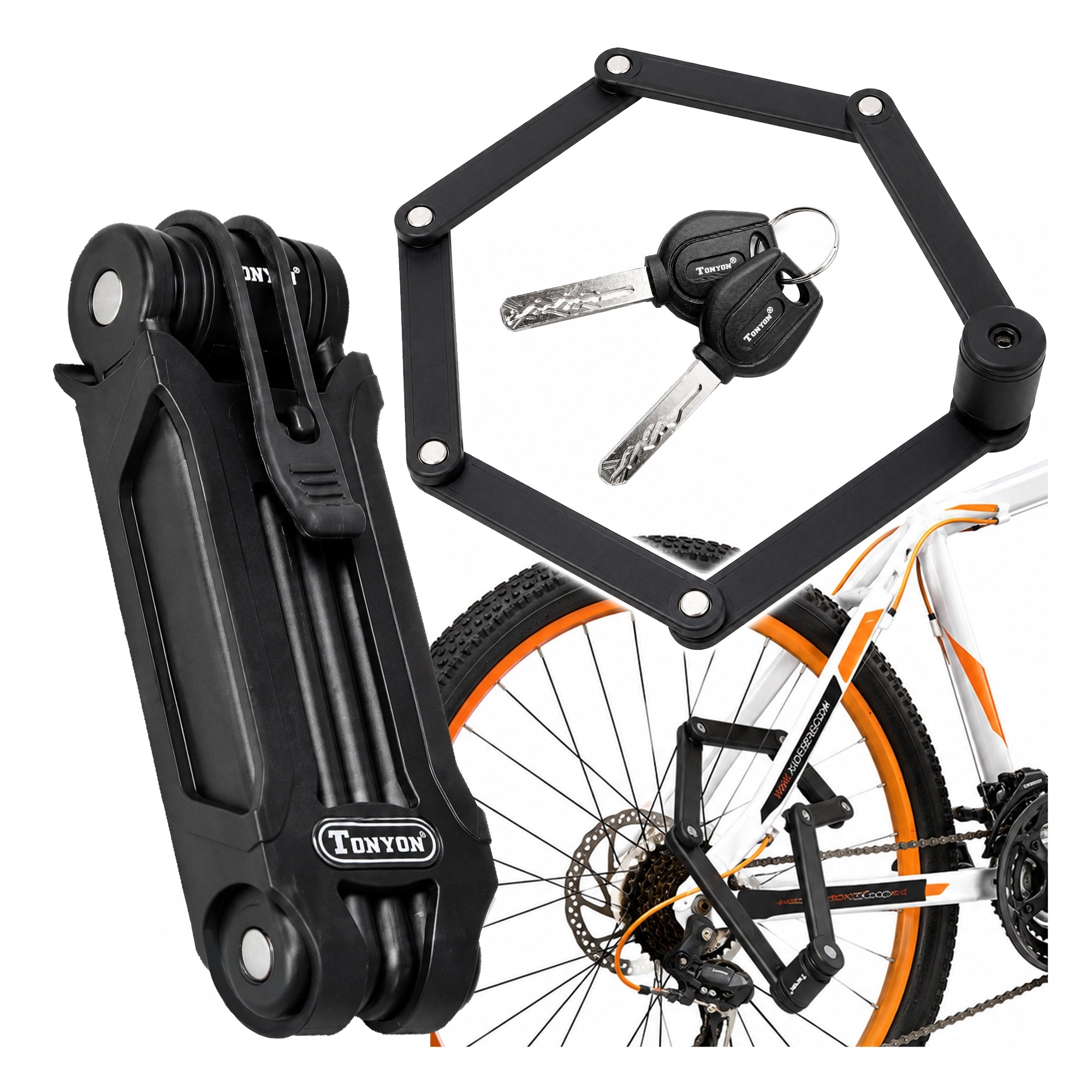 BICYCLE LOCK FOLDING FASTENED SECURITY FOR BICYCLE HOLDER + KEYS