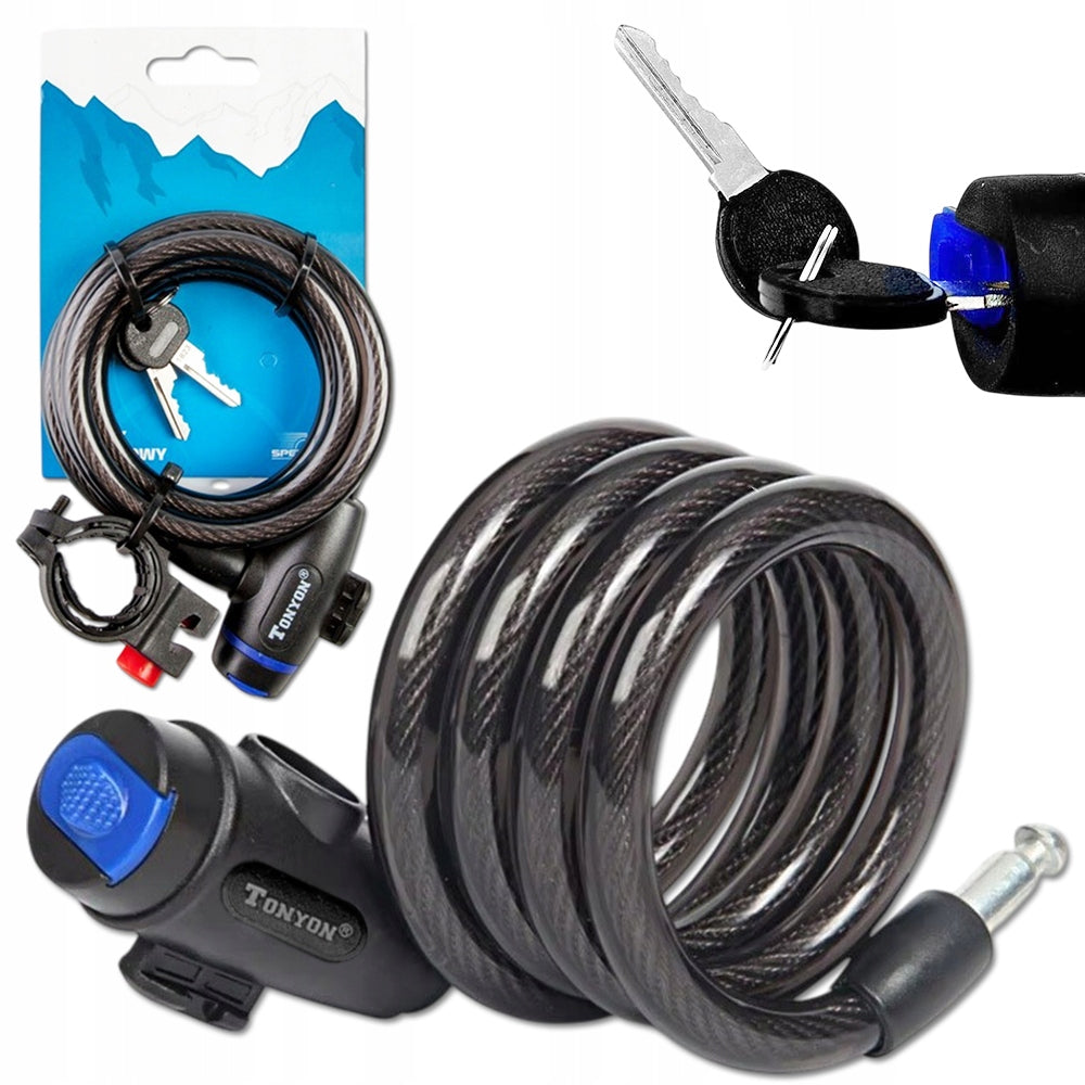 BICYCLE LOCK SPIRAL CABLE 12x1500 WITH KEY