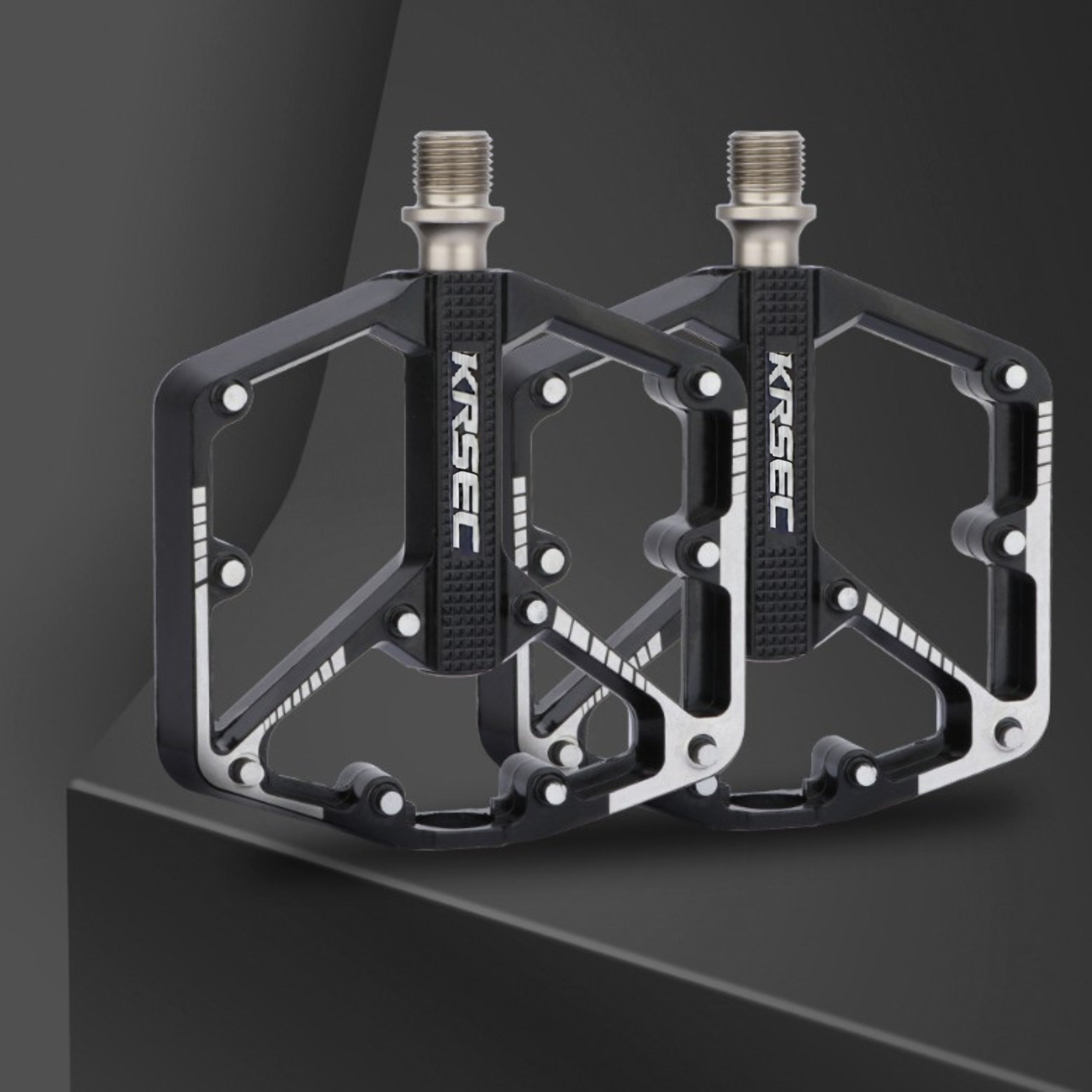 BICYCLE PLATFORM PEDALS ALUMINUM STRONG MACHINE BEARINGS PINS BLACK Manufacturer code Krsec S100